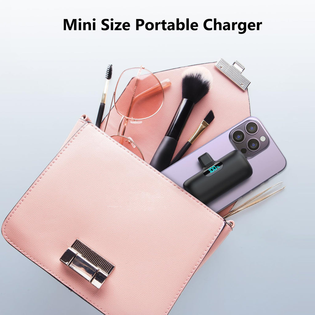 Mini Portable Charger USB C Power Bank,Upgraded 5000mAh PD Fast Charging Battery Pack Built-in USB-C Connector Travel Essential for iPhone17/17Pro/17Pro Max/Air/16 Plus/16Pro Max/15 Series Android