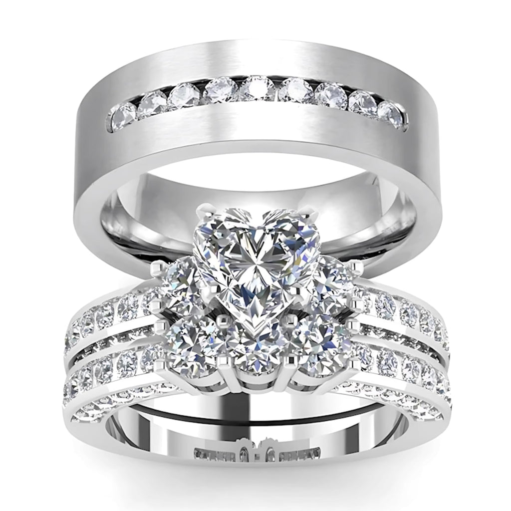 s925 10K 14K 18K Real Gold Couple Rings Sets, 3pcs Wedding Rings Set for Men and Women, Customized His and Her Matching Engagement Bands Set Free Engraving