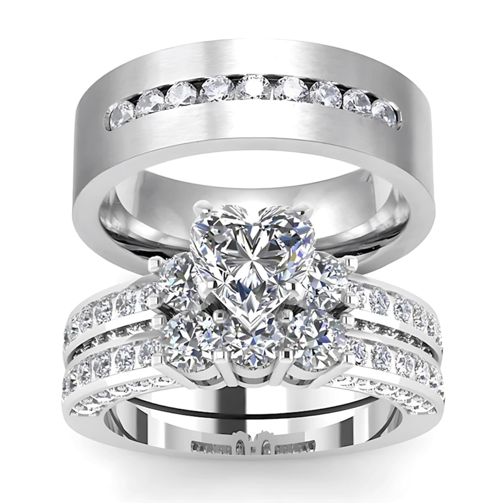 s925 10K 14K 18K Real Gold Couple Rings Sets, 3pcs Wedding Rings Set for Men and Women, Customized His and Her Matching Engagement Bands Set Free Engraving