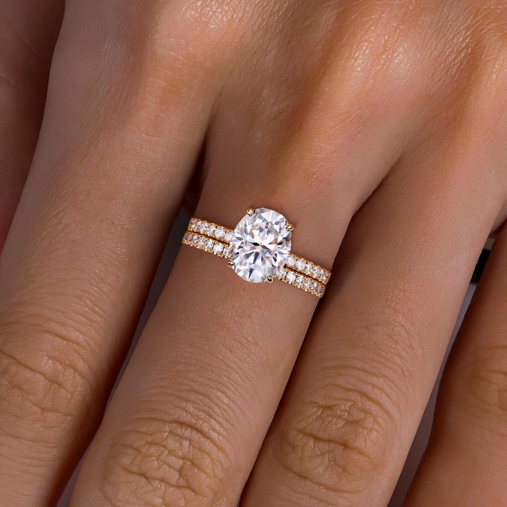 Solid 14K White Gold/Yellow Gold (3CT Center Stone) Moissanite Bridal Ring Set, Real Gold | D Color and FL-VVS1 | Wedding Anniversary Ring Set