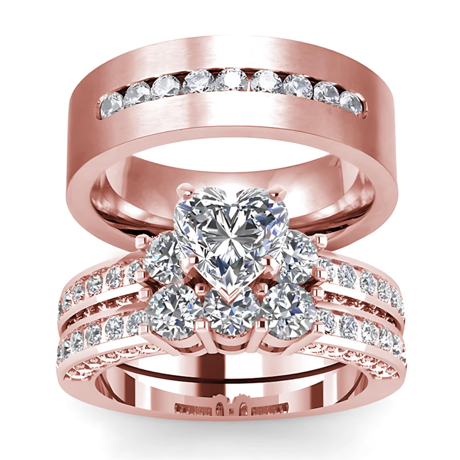 s925 10K 14K 18K Real Gold Couple Rings Sets, 3pcs Wedding Rings Set for Men and Women, Customized His and Her Matching Engagement Bands Set Free Engraving