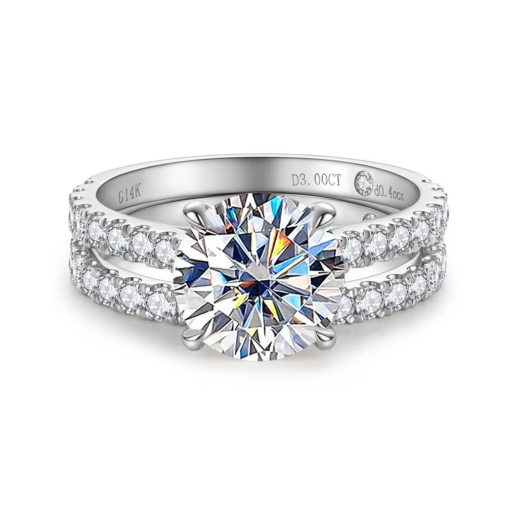 Solid 14K White Gold/Yellow Gold (3CT Center Stone) Moissanite Bridal Ring Set, Real Gold | D Color and FL-VVS1 | Wedding Anniversary Ring Set