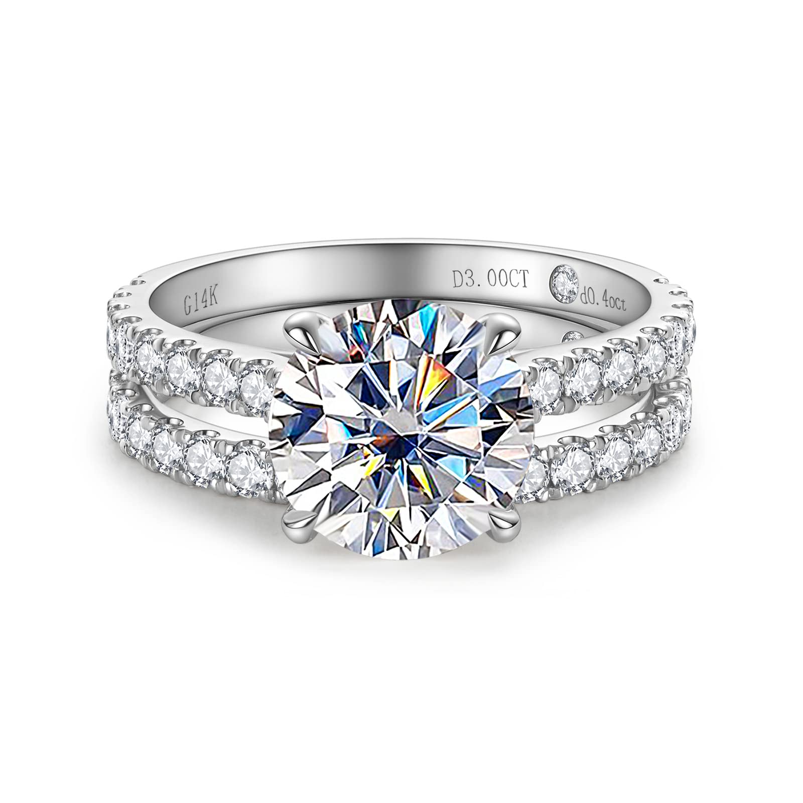 Solid 14K White Gold/Yellow Gold (3CT Center Stone) Moissanite Bridal Ring Set, Real Gold | D Color and FL-VVS1 | Wedding Anniversary Ring Set