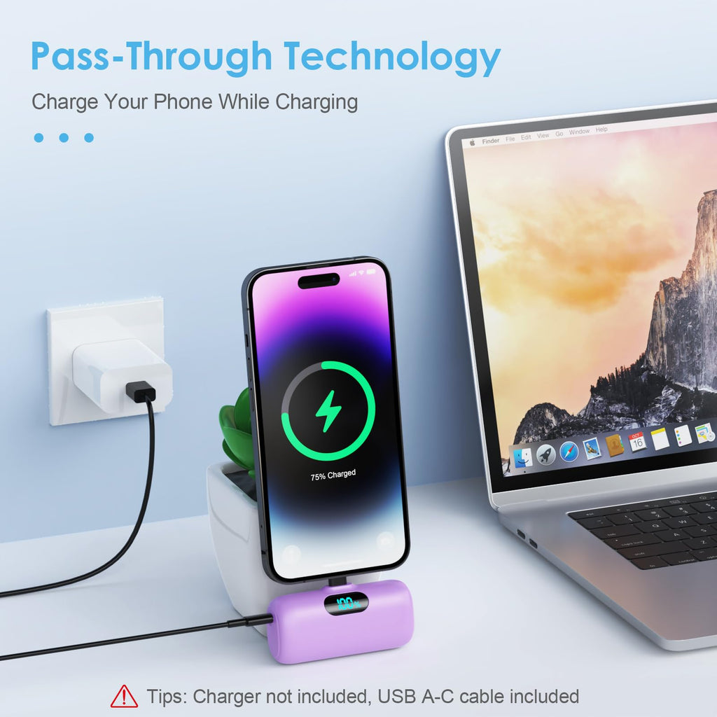 Mini Portable Charger USB C Power Bank,Upgraded 5000mAh PD Fast Charging Battery Pack Built-in USB-C Connector Travel Essential for iPhone17/17Pro/17Pro Max/Air/16 Plus/16Pro Max/15 Series Android