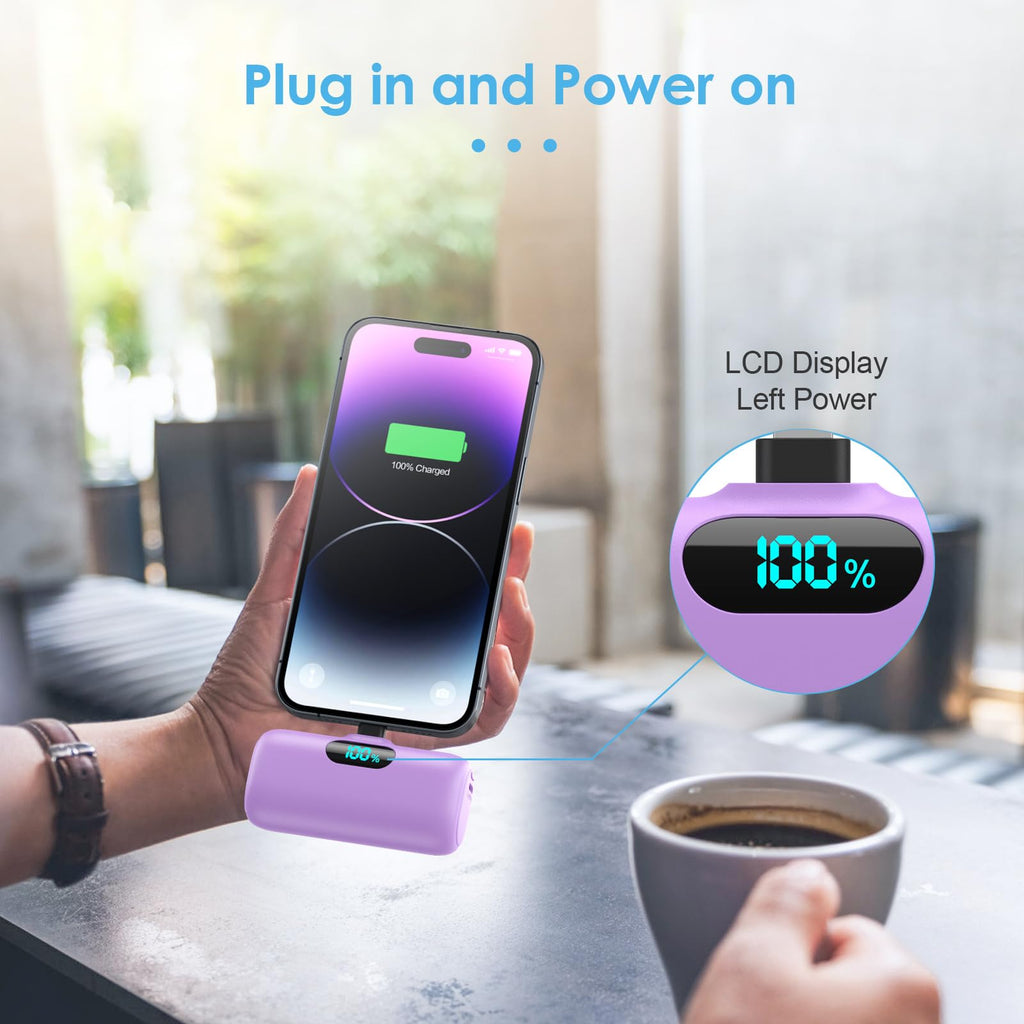 Mini Portable Charger USB C Power Bank,Upgraded 5000mAh PD Fast Charging Battery Pack Built-in USB-C Connector Travel Essential for iPhone17/17Pro/17Pro Max/Air/16 Plus/16Pro Max/15 Series Android