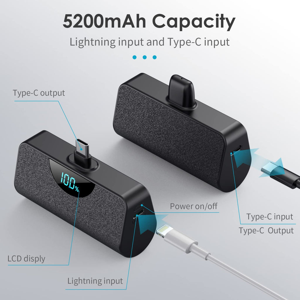 Mini Portable Charger USB C Power Bank,Upgraded 5000mAh PD Fast Charging Battery Pack Built-in USB-C Connector Travel Essential for iPhone17/17Pro/17Pro Max/Air/16 Plus/16Pro Max/15 Series Android