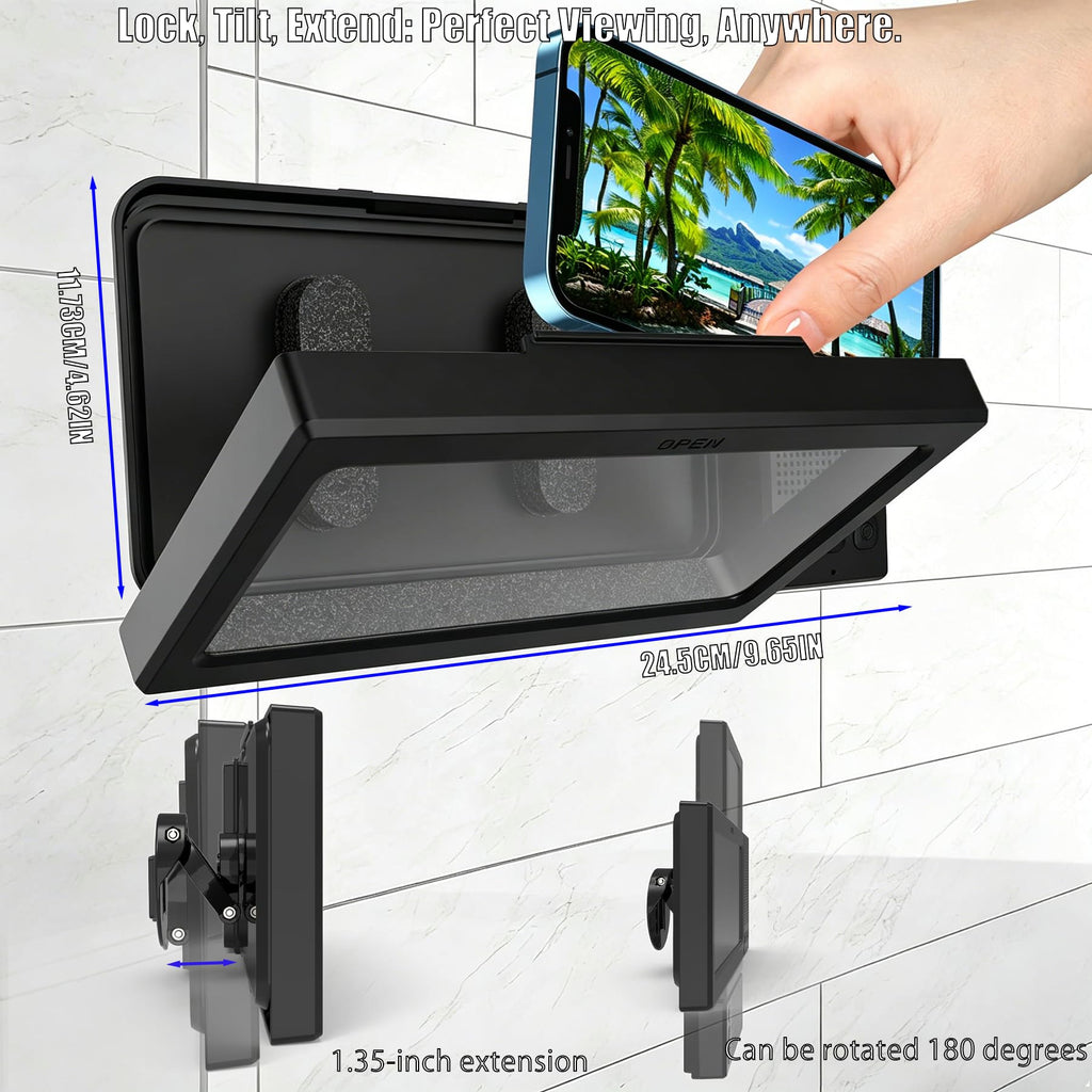 Shower Phone Holder with Wireless Bluetooth Speaker,2026 New Waterproof 480 Rotation Viewable Shower Phone Case Speaker for Any Phone, Wall Mounted Phoneholder for Bathroom Mirror,Gifts for Mom Dad