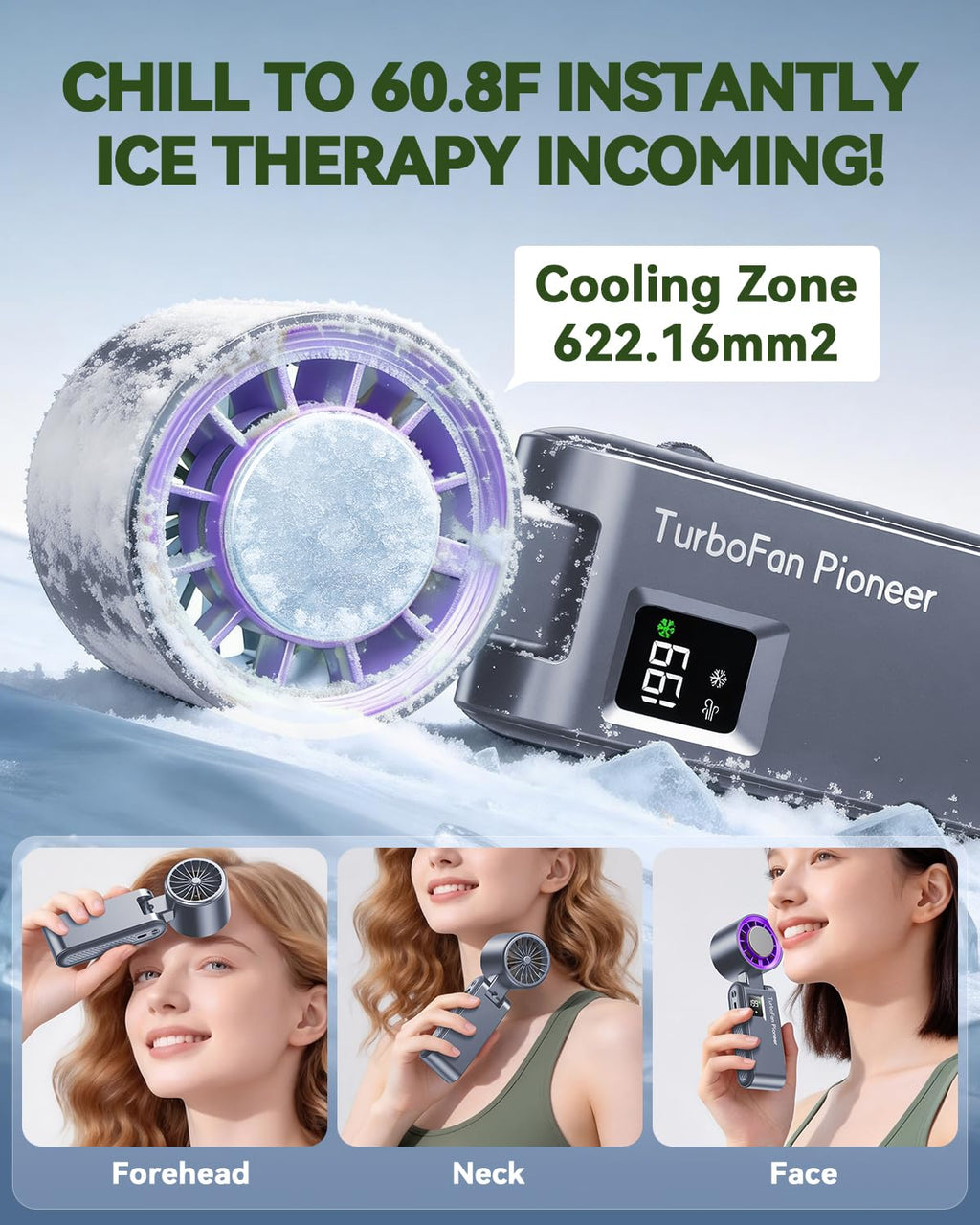 Handheld Portable Turbo Fan with Ice Cooler, Speed (1-199) Rechargeable Personal Fan[20000 RPM] Small Pocket Fans for Travel/Outdoor/Home/Office, Purple