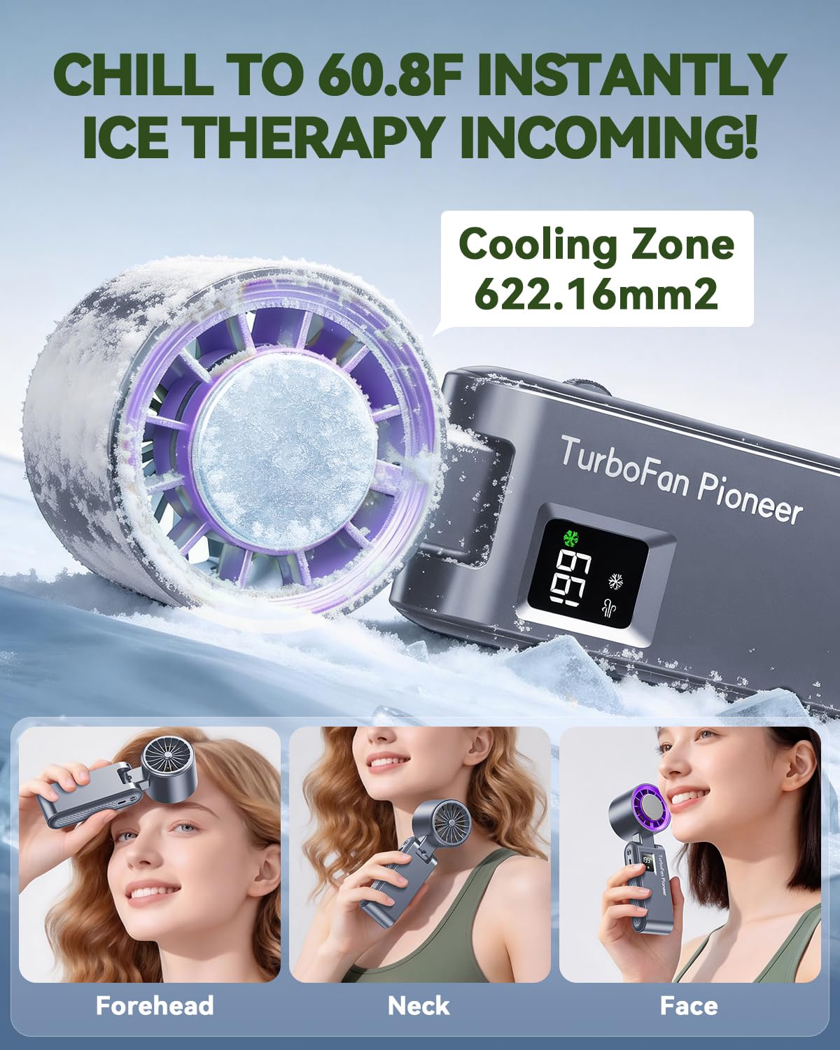 Handheld Portable Turbo Fan with Ice Cooler, Speed (1-199) Rechargeable Personal Fan[20000 RPM] Small Pocket Fans for Travel/Outdoor/Home/Office, Purple