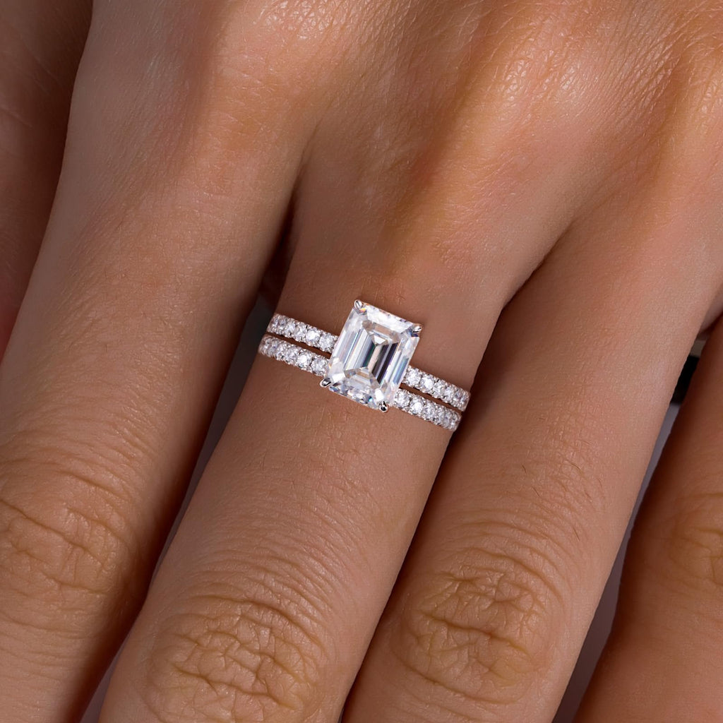 Solid 14K White Gold/Yellow Gold (3CT Center Stone) Moissanite Bridal Ring Set, Real Gold | D Color and FL-VVS1 | Wedding Anniversary Ring Set