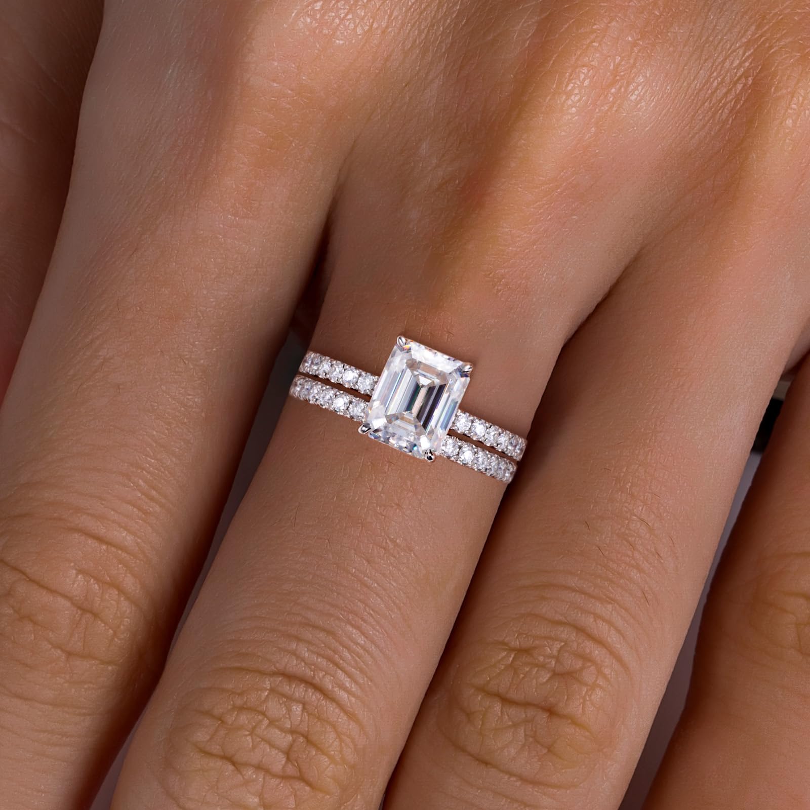 Solid 14K White Gold/Yellow Gold (3CT Center Stone) Moissanite Bridal Ring Set, Real Gold | D Color and FL-VVS1 | Wedding Anniversary Ring Set