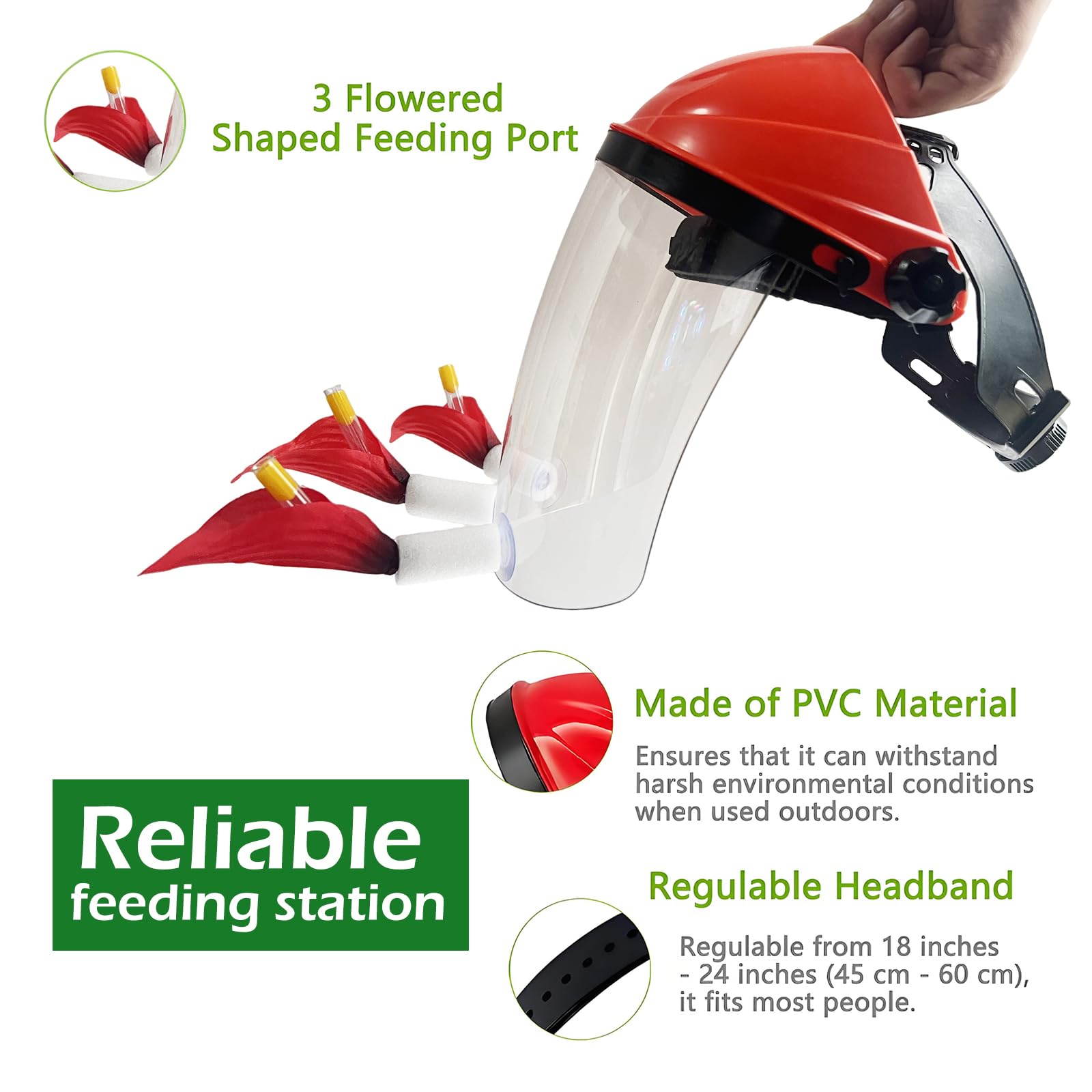 2025 Upgraded Hummingbird Feeder Helmet | Wearable Hummingbird Mask Feeder with Anti-Fog Lens & Bionic Flower | Adjustable for Adults & Teens Lightweight PVC Red