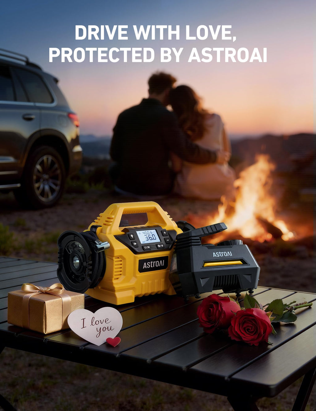 AstroAI AIRUN H Tire Inflator Portable Air Compressor,9.8Ft Cord-12VDC-Powered Auto Shut-Off,Fast Inflation Electric Air Pump for Car Tires-Car Accessories with Digital Pressure Gauge,LED Light,Yellow