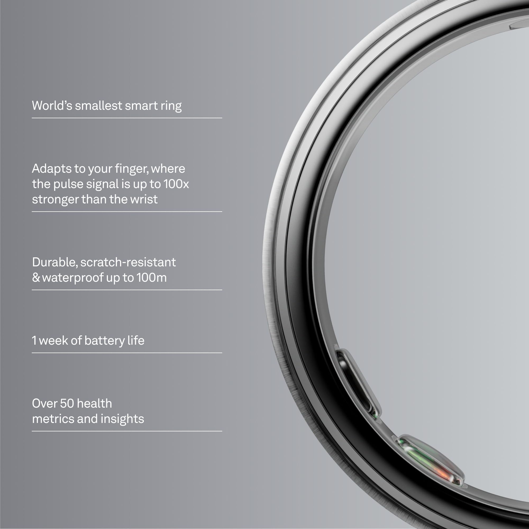 Oura Ring 5 - Silver - Size 8 - World’s Smallest Smart Ring - Sleep, Activity, Women’s Health, AI Advisor, 1 Week of Battery Life, Size Before You Buy, Android & iOS Compatible