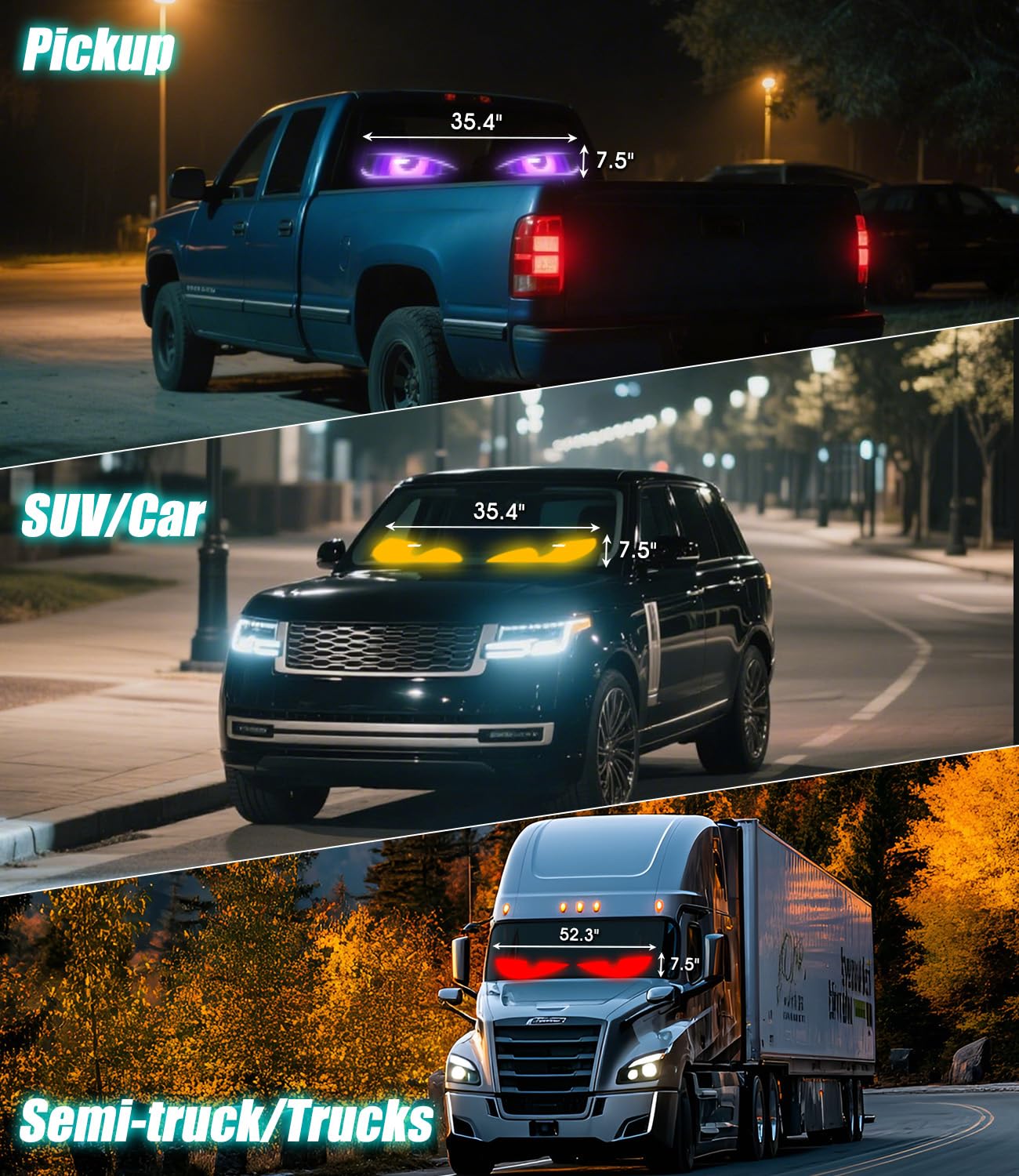 Eyes for Car 2-Pack:14.7"x3.6" Programmable ojos led para carro Windshield Display for Sedans, SUVs & Medium Trucks - USB-Powered LED Matrix Panel, Remote/App Control, Custom Car Sign