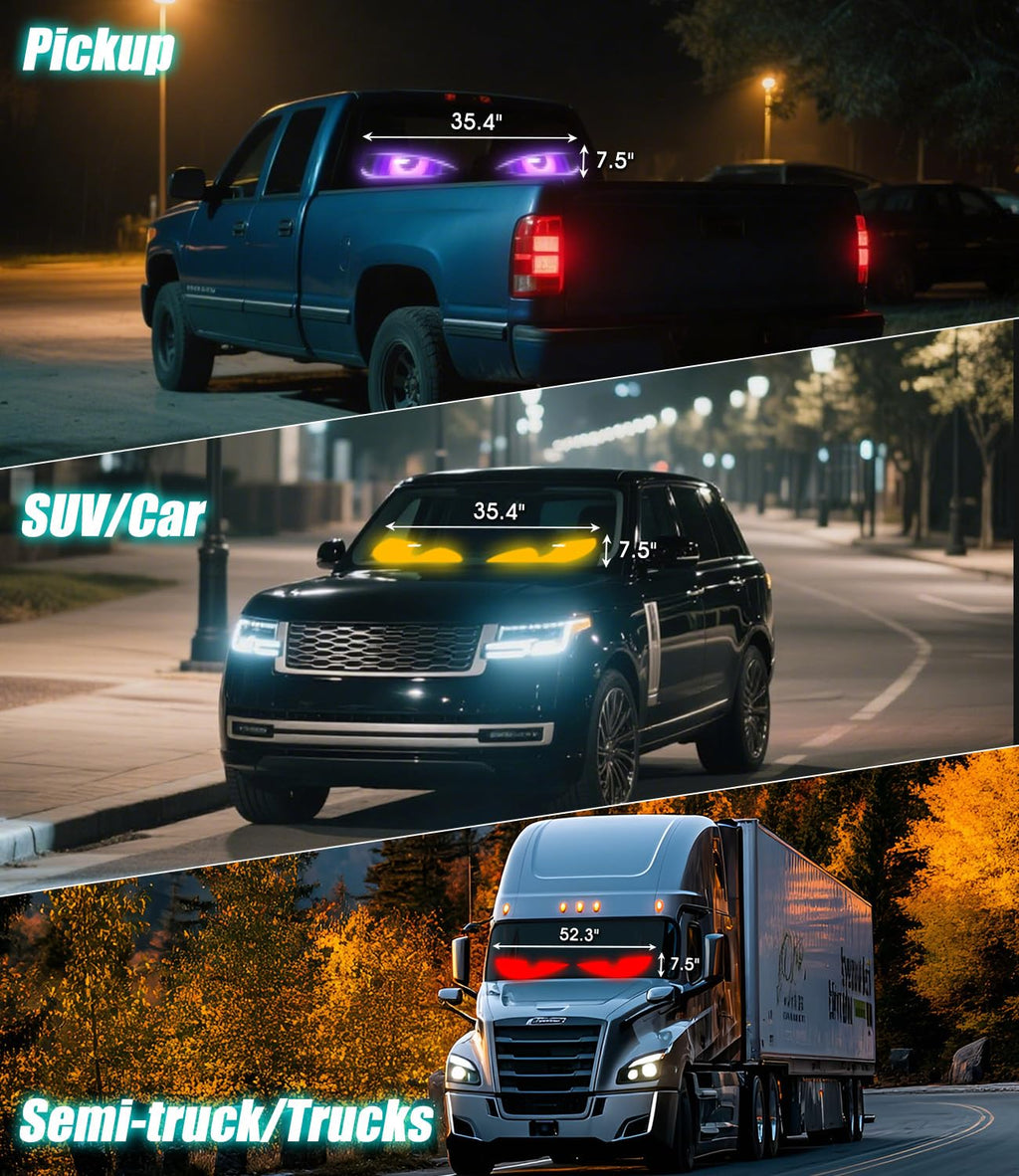 Eyes for Car 2-Pack:14.7"x3.6" Programmable ojos led para carro Windshield Display for Sedans, SUVs & Medium Trucks - USB-Powered LED Matrix Panel, Remote/App Control, Custom Car Sign