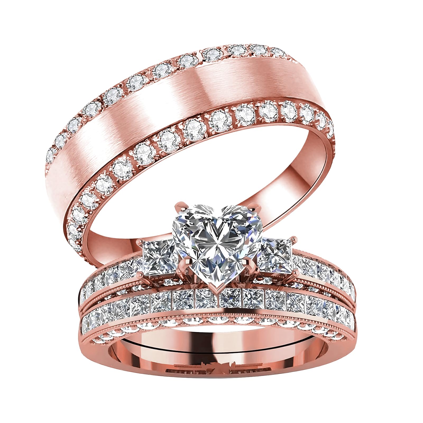 s925 10K 14K 18K Real Gold Couple Rings Sets, 3pcs Wedding Rings Set for Men and Women, Customized His and Her Matching Engagement Bands Set Free Engraving