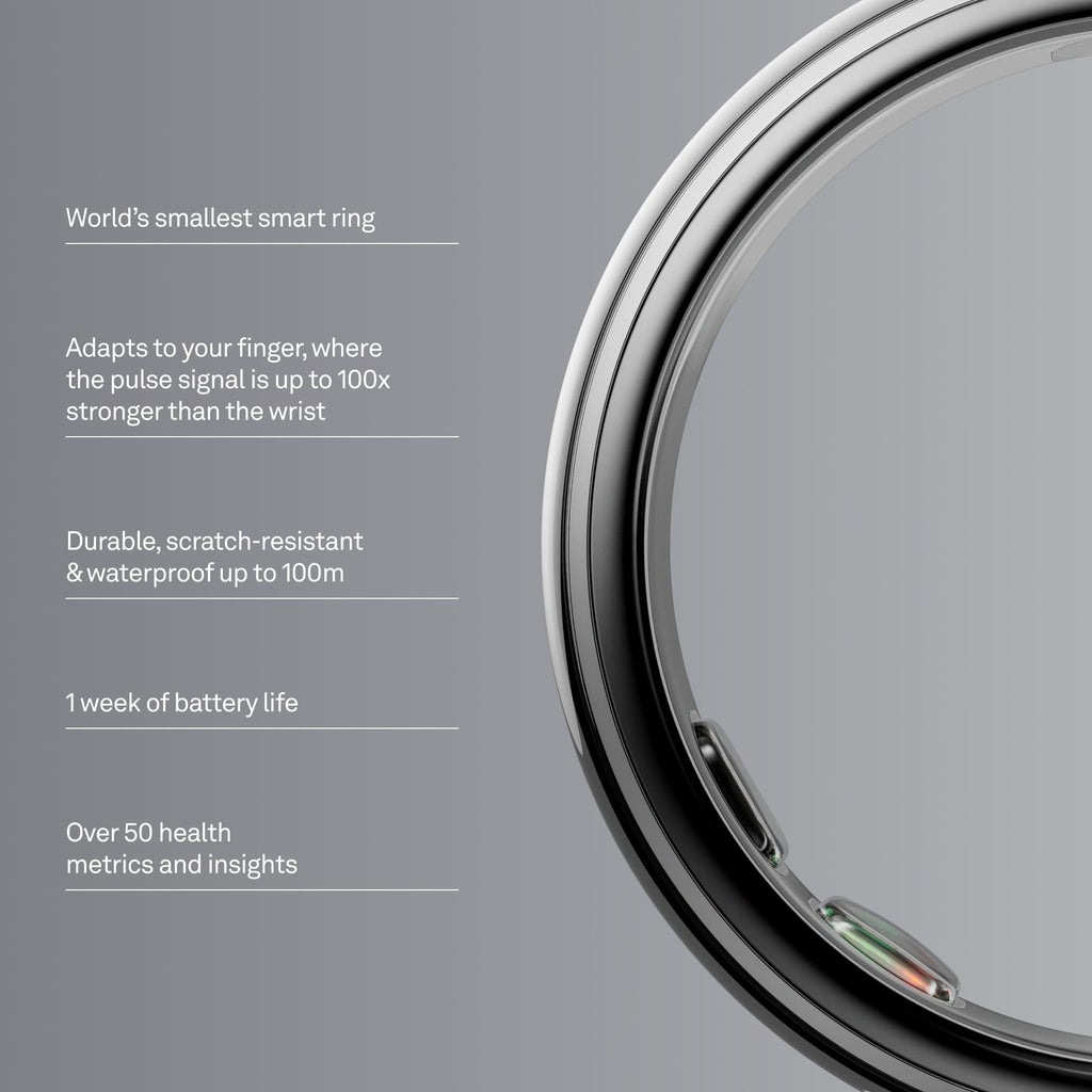 Oura Ring 5 - Silver - Size 8 - World’s Smallest Smart Ring - Sleep, Activity, Women’s Health, AI Advisor, 1 Week of Battery Life, Size Before You Buy, Android & iOS Compatible