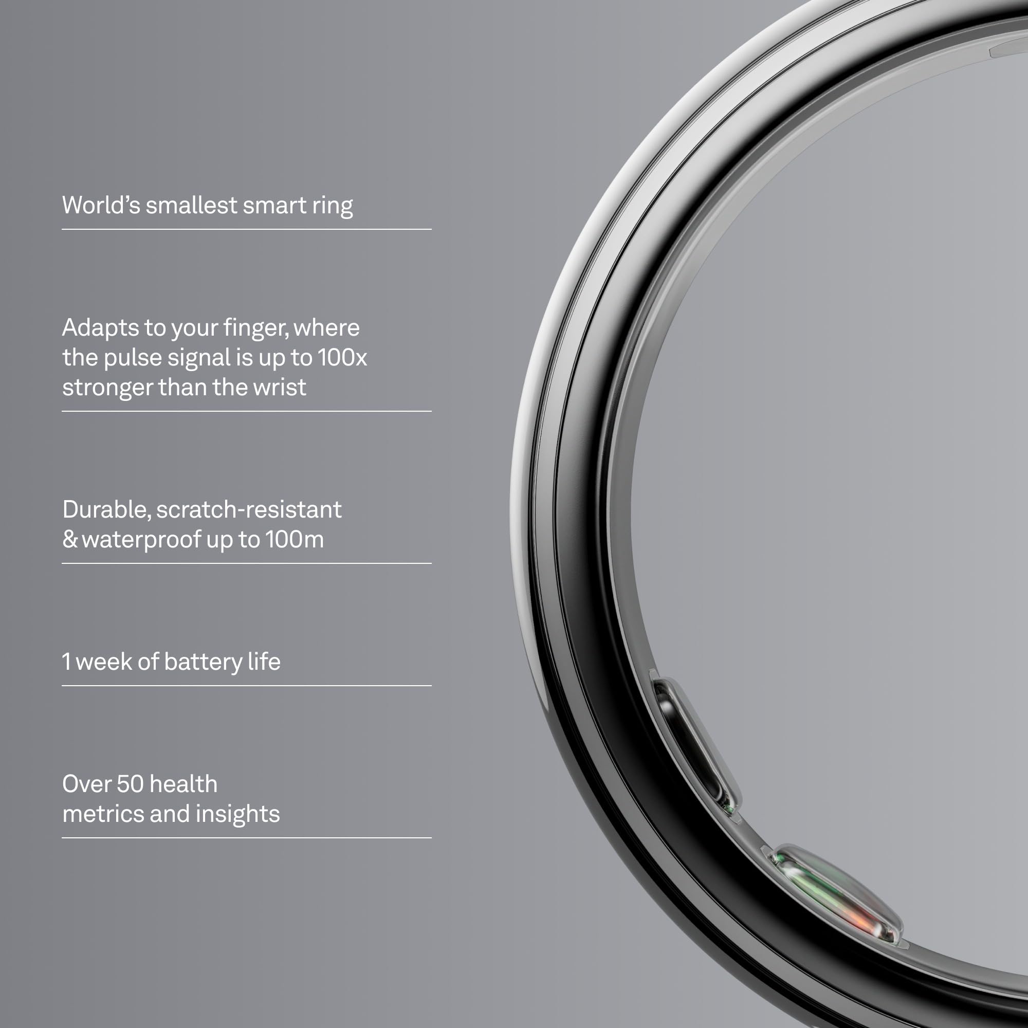 Oura Ring 5 - Silver - Size 8 - World’s Smallest Smart Ring - Sleep, Activity, Women’s Health, AI Advisor, 1 Week of Battery Life, Size Before You Buy, Android & iOS Compatible