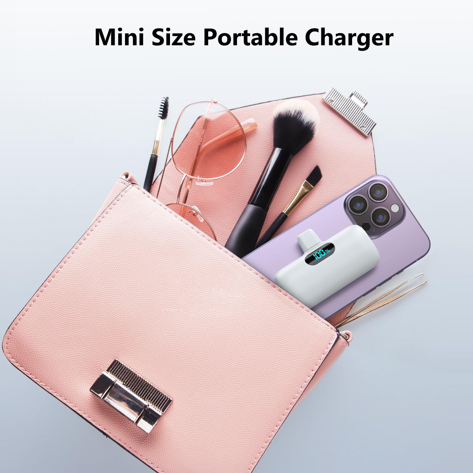 Mini Portable Charger USB C Power Bank,Upgraded 5000mAh PD Fast Charging Battery Pack Built-in USB-C Connector Travel Essential for iPhone17/17Pro/17Pro Max/Air/16 Plus/16Pro Max/15 Series Android