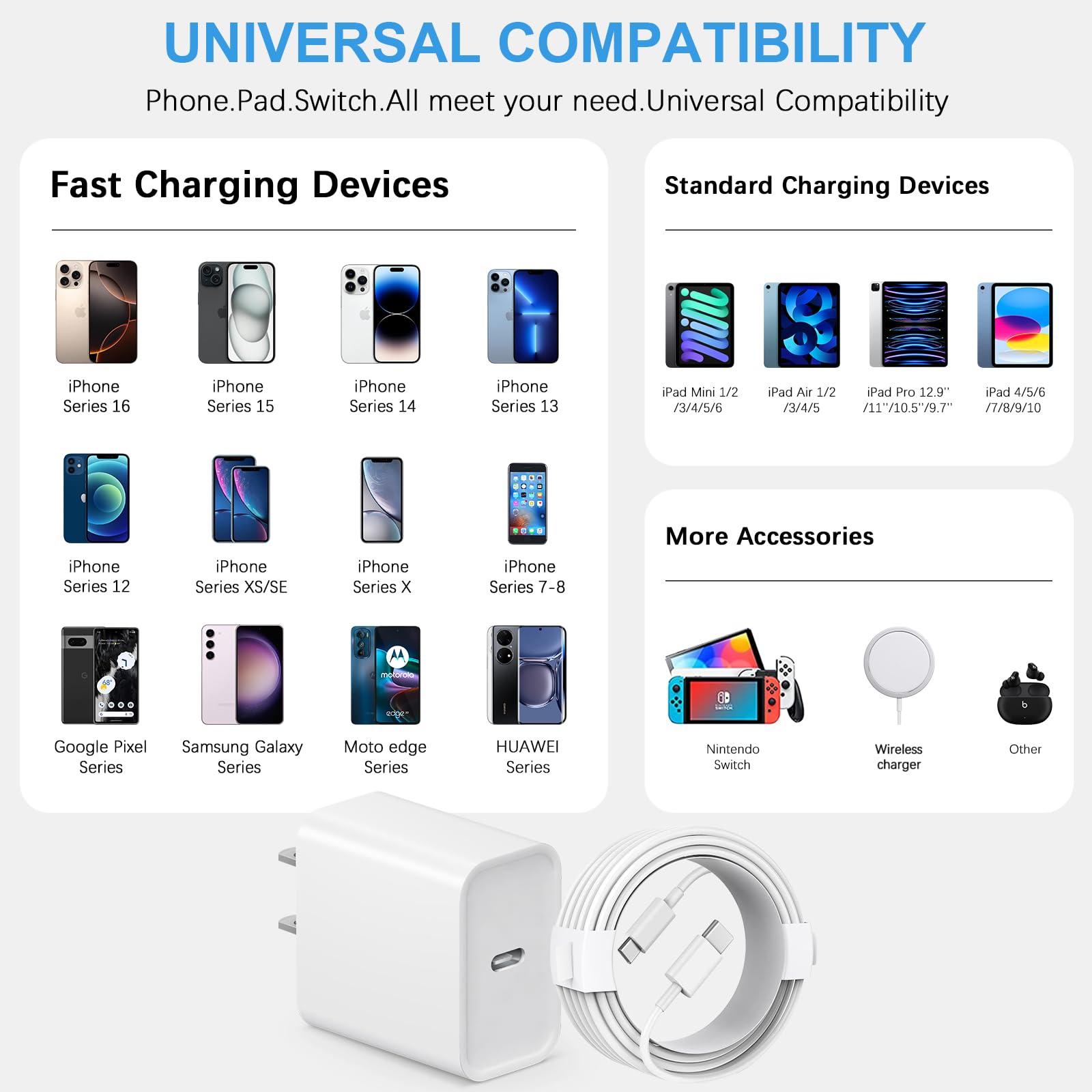 iPhone 17 16 15 Charger Fast Charging 3+3Pack Type C Charger USB C Chargers Block with 6FT Cable for iPhone Air/17/17 Plus/17 Pro/17 Pro Max/16/16 Plus/16 Pro/16 Pro Max/15/15 Pro Max/iPad Pro