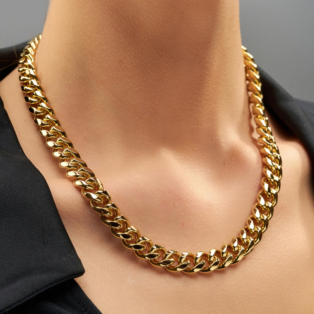 LIFETIME JEWELRY 11mm Gold Cuban Link Chain for Men - 24k Real Gold Necklace Plated - Lifetime Promise - Heavy Duty Clasp - Gold or White Gold