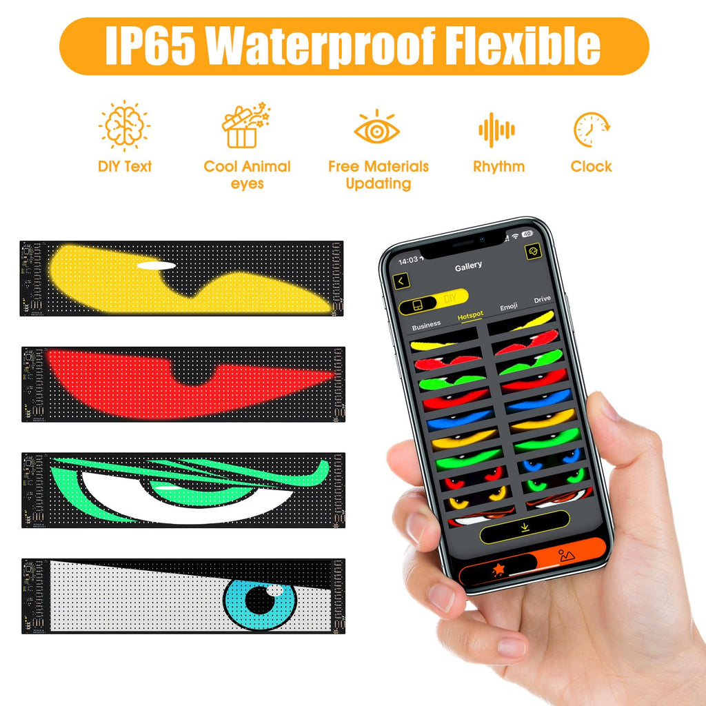 Eyes for Car 2-Pack:14.7"x3.6" Programmable ojos led para carro Windshield Display for Sedans, SUVs & Medium Trucks - USB-Powered LED Matrix Panel, Remote/App Control, Custom Car Sign
