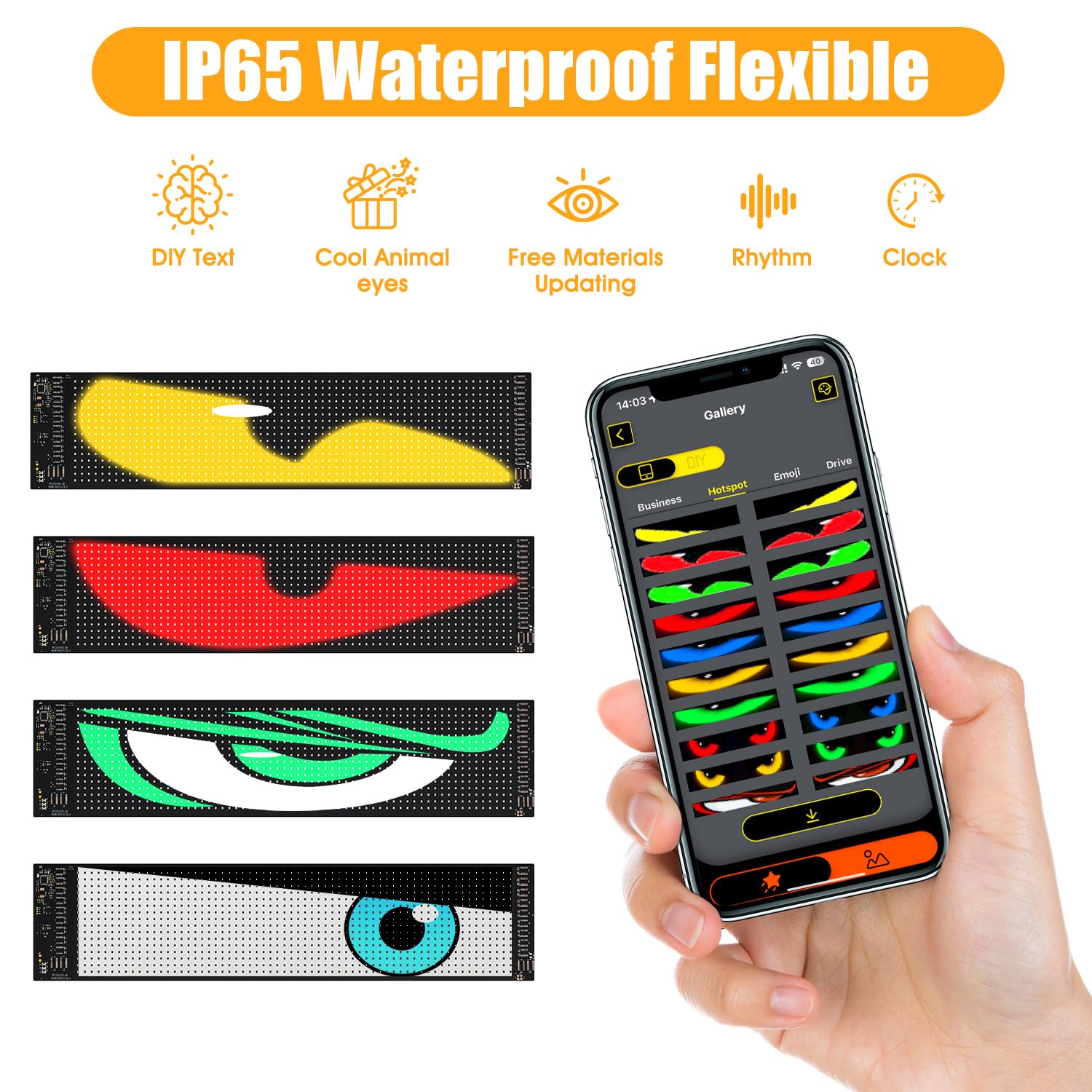 Eyes for Car 2-Pack:14.7"x3.6" Programmable ojos led para carro Windshield Display for Sedans, SUVs & Medium Trucks - USB-Powered LED Matrix Panel, Remote/App Control, Custom Car Sign