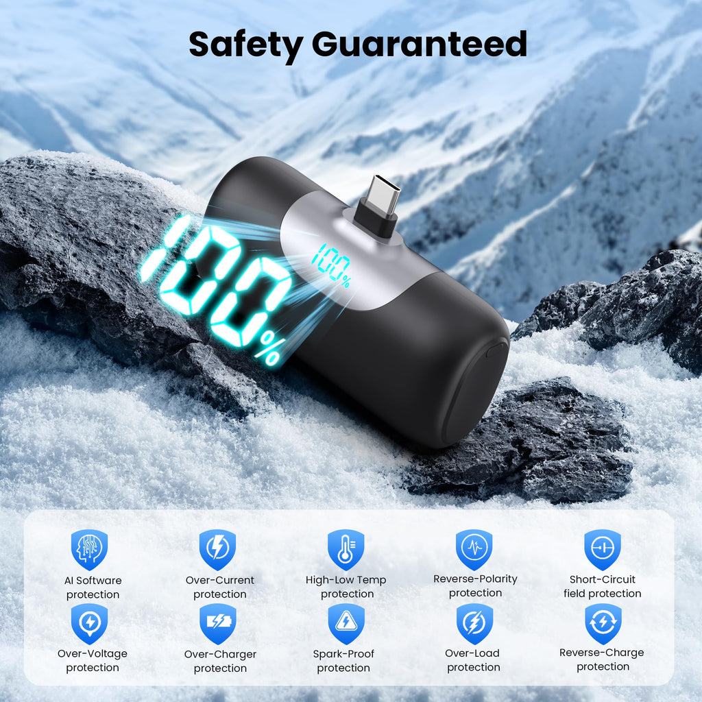 Mini Portable Charger USB C Power Bank,Upgraded 5000mAh PD Fast Charging Battery Pack Built-in USB-C Connector Travel Essential for iPhone17/17Pro/17Pro Max/Air/16 Plus/16Pro Max/15 Series Android