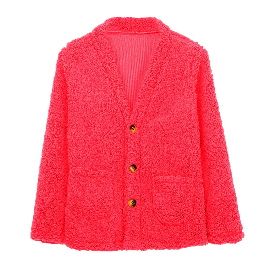 Cdiecer Fuzzy Jackets for Women Winter Sherpa Coat Autumn Winter Fleece Jacket Button Solid Color Cardigan With Pockets