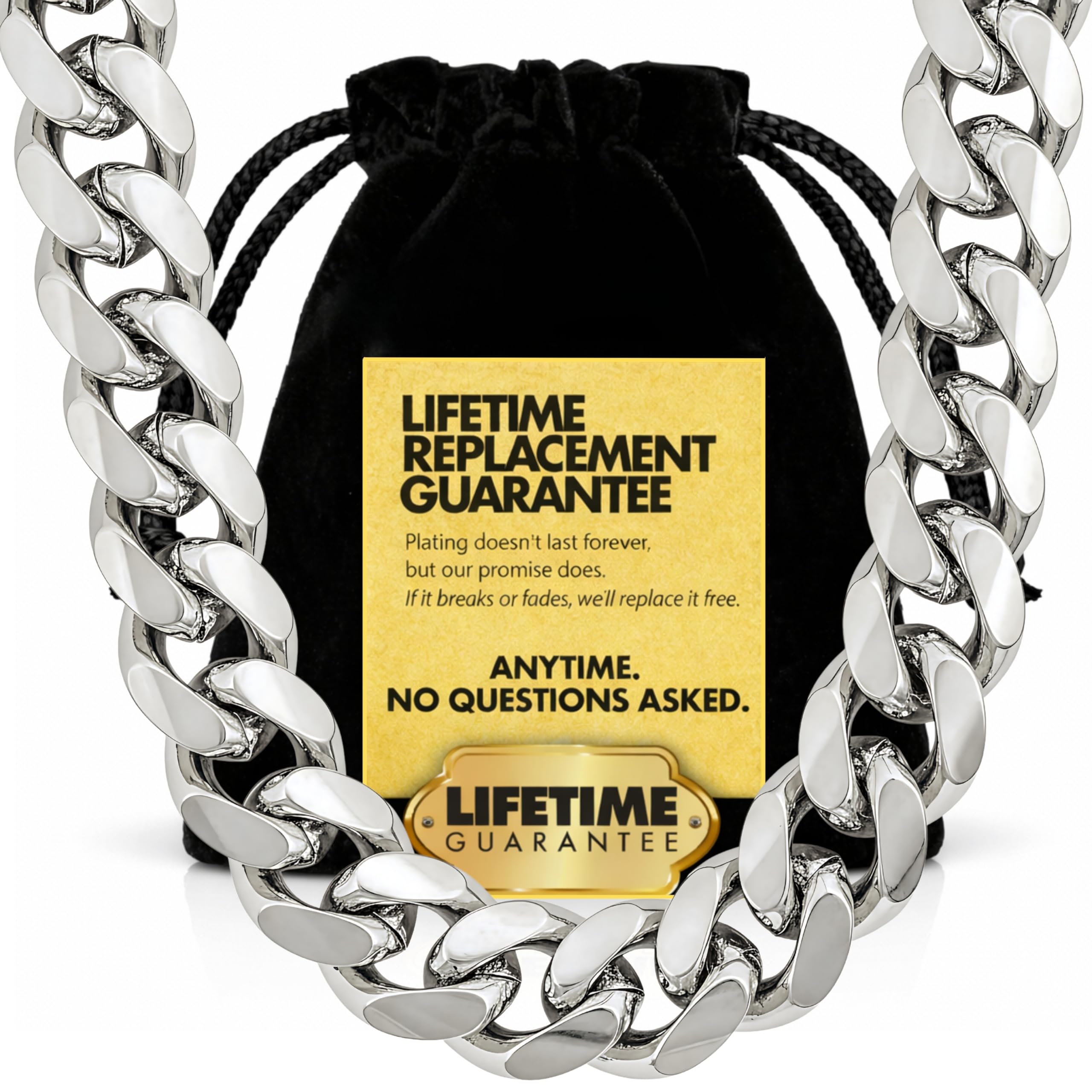 LIFETIME JEWELRY 11mm Gold Cuban Link Chain for Men - 24k Real Gold Necklace Plated - Lifetime Promise - Heavy Duty Clasp - Gold or White Gold