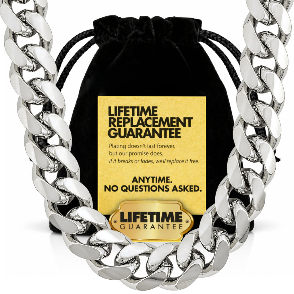 LIFETIME JEWELRY 11mm Gold Cuban Link Chain for Men - 24k Real Gold Necklace Plated - Lifetime Promise - Heavy Duty Clasp - Gold or White Gold