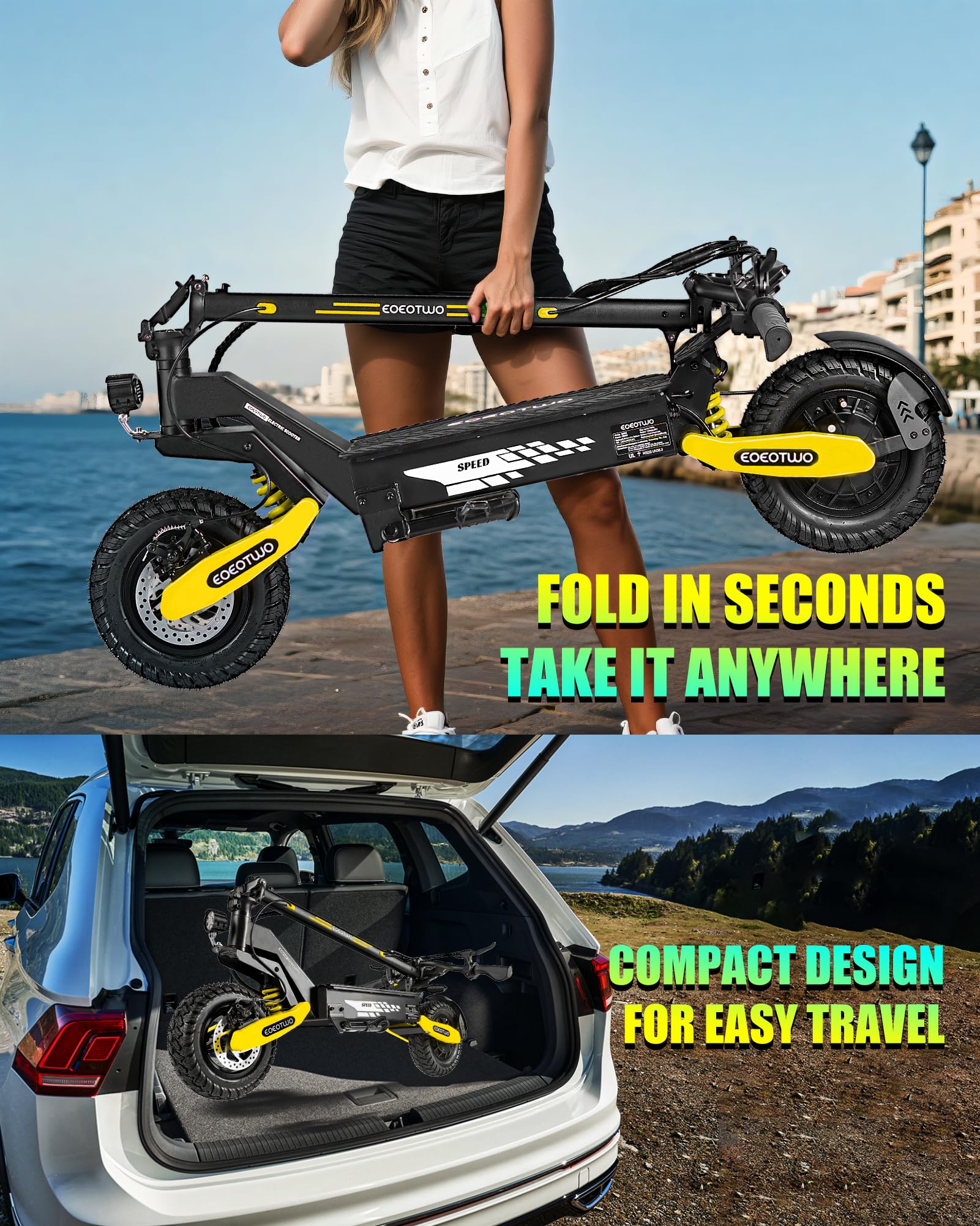 Electric Scooter for Adults,31/38 MPH 1200W/2400W Peak Motor | 11" Off-Road Tires Fast E Scooter, Up to 20/45 Miles Range, Dual Suspension, 330 lbs Max Load, Foldable