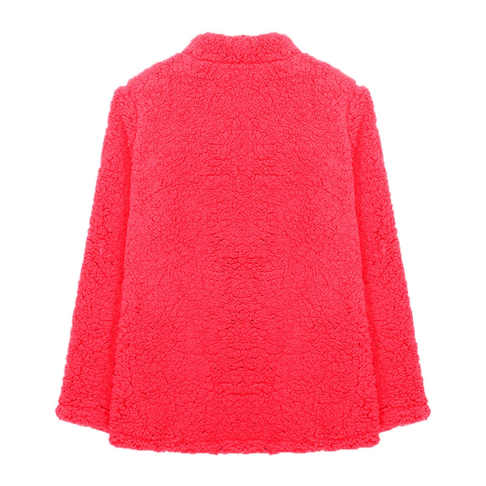 Cdiecer Fuzzy Jackets for Women Winter Sherpa Coat Autumn Winter Fleece Jacket Button Solid Color Cardigan With Pockets