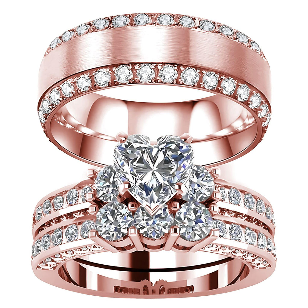 s925 10K 14K 18K Real Gold Couple Rings Sets, 3pcs Wedding Rings Set for Men and Women, Customized His and Her Matching Engagement Bands Set Free Engraving