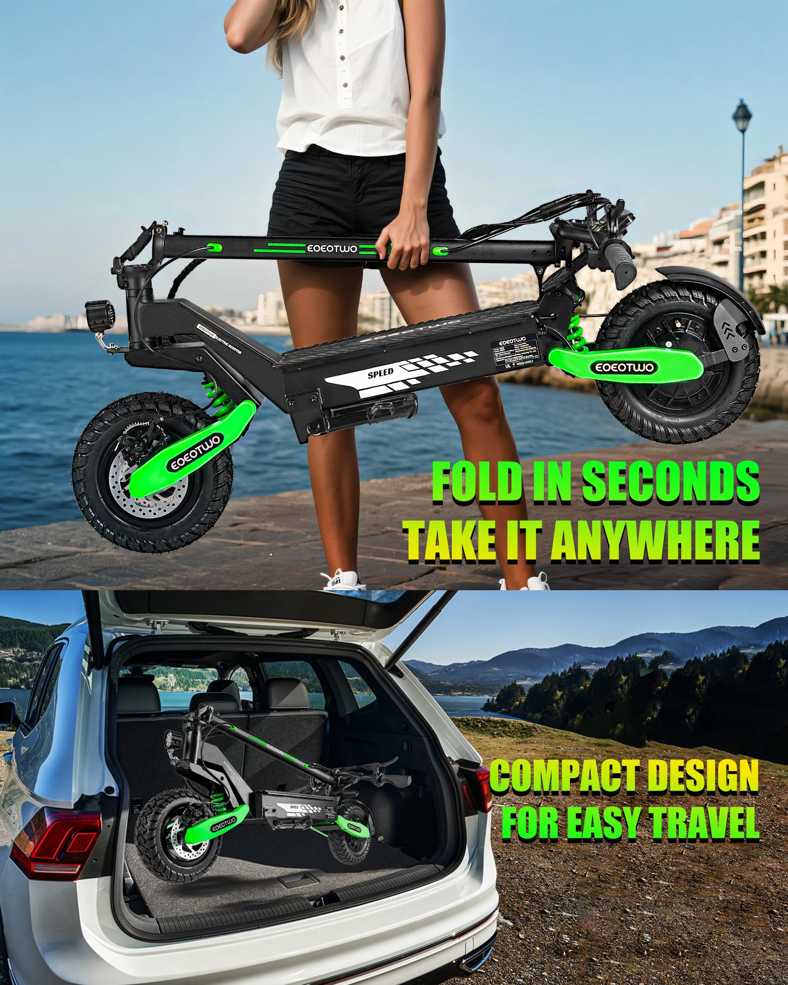 Electric Scooter for Adults,31/38 MPH 1200W/2400W Peak Motor | 11" Off-Road Tires Fast E Scooter, Up to 20/45 Miles Range, Dual Suspension, 330 lbs Max Load, Foldable