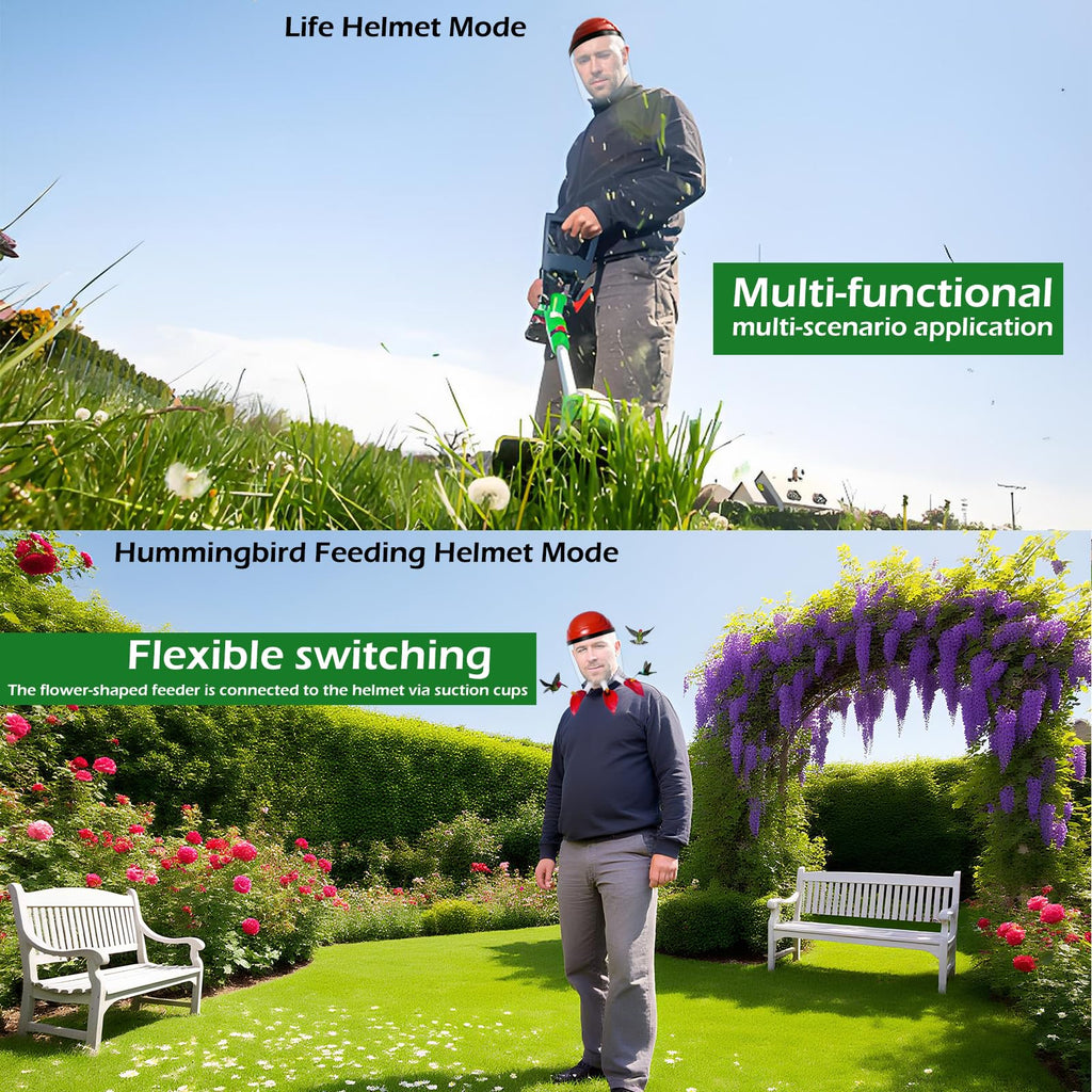2025 Upgraded Hummingbird Feeder Helmet | Wearable Hummingbird Mask Feeder with Anti-Fog Lens & Bionic Flower | Adjustable for Adults & Teens Lightweight PVC Red