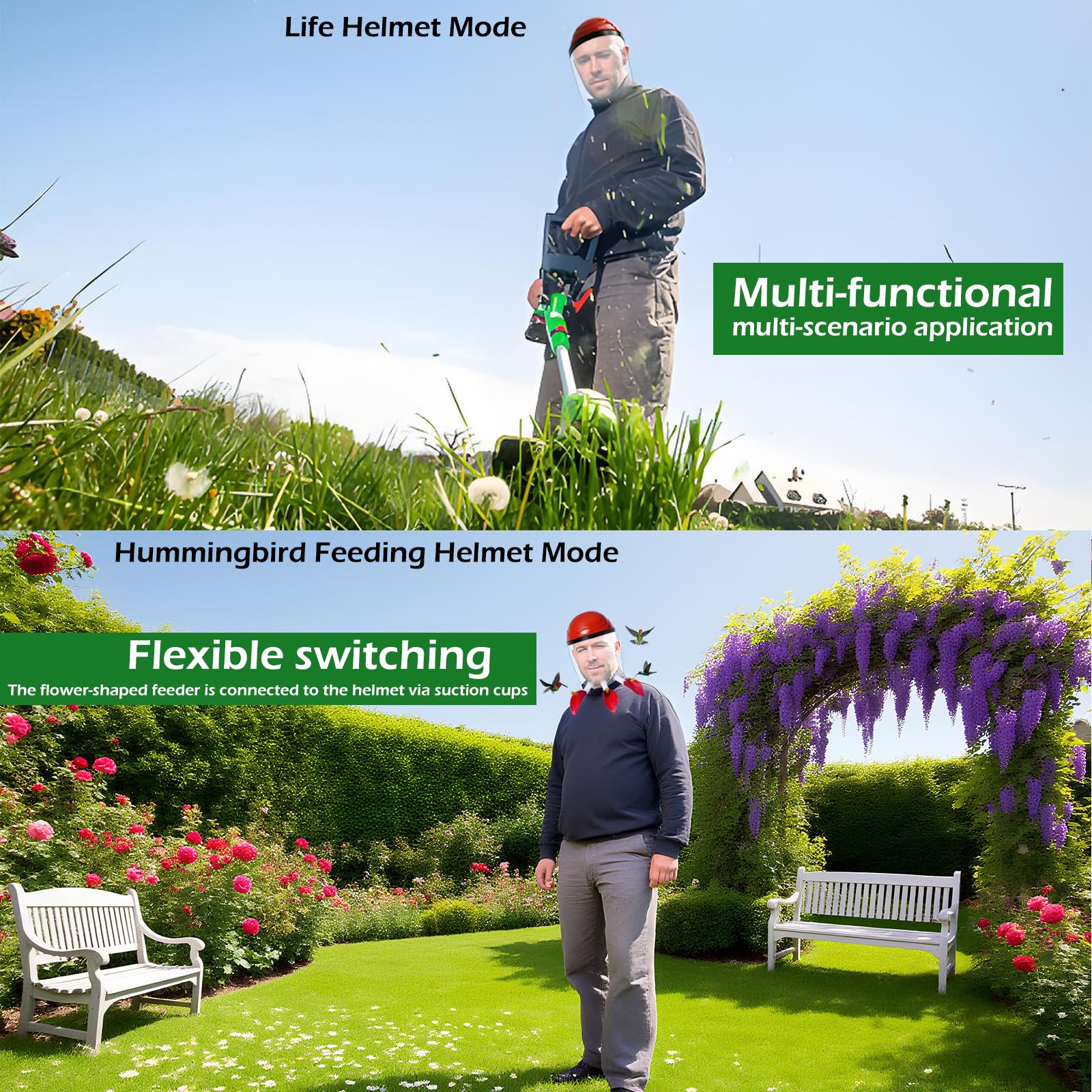 2025 Upgraded Hummingbird Feeder Helmet | Wearable Hummingbird Mask Feeder with Anti-Fog Lens & Bionic Flower | Adjustable for Adults & Teens Lightweight PVC Red