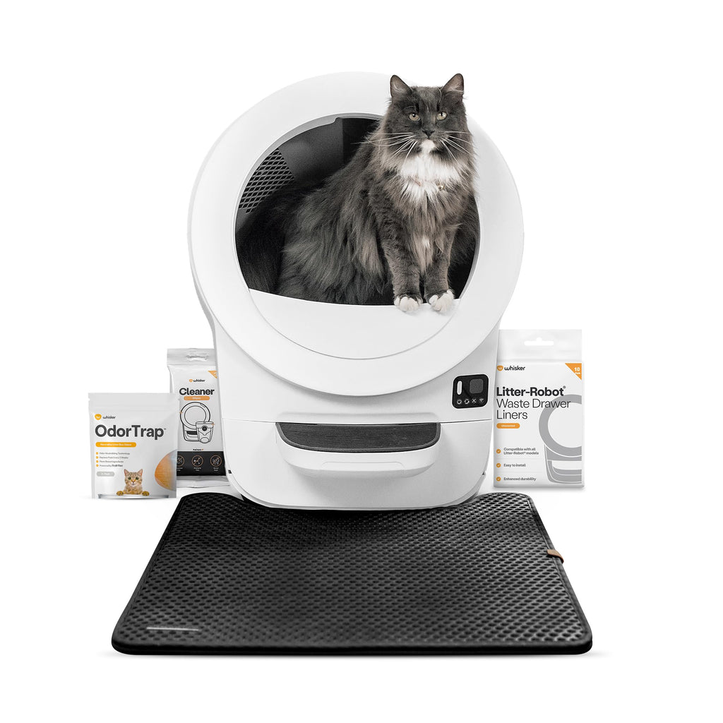 Litter-Robot EVO Bundle by Whisker, Black - Automatic Self-Cleaning Cat Litter Box, Compact Space-Saving Design, Advanced Odor Control, Includes Robot, Mat, and Supply Kit (Black)