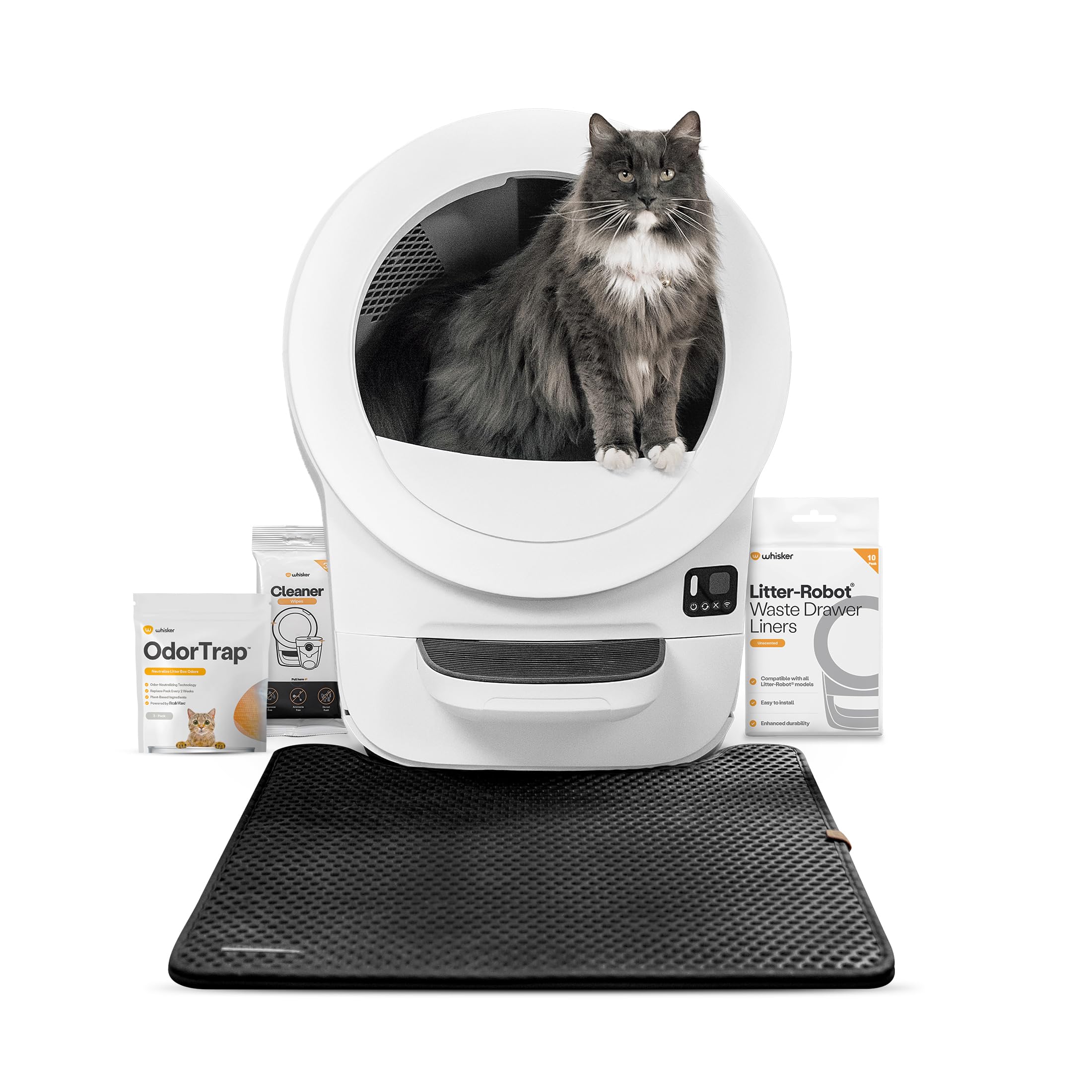 Litter-Robot EVO Bundle by Whisker, Black - Automatic Self-Cleaning Cat Litter Box, Compact Space-Saving Design, Advanced Odor Control, Includes Robot, Mat, and Supply Kit (Black)