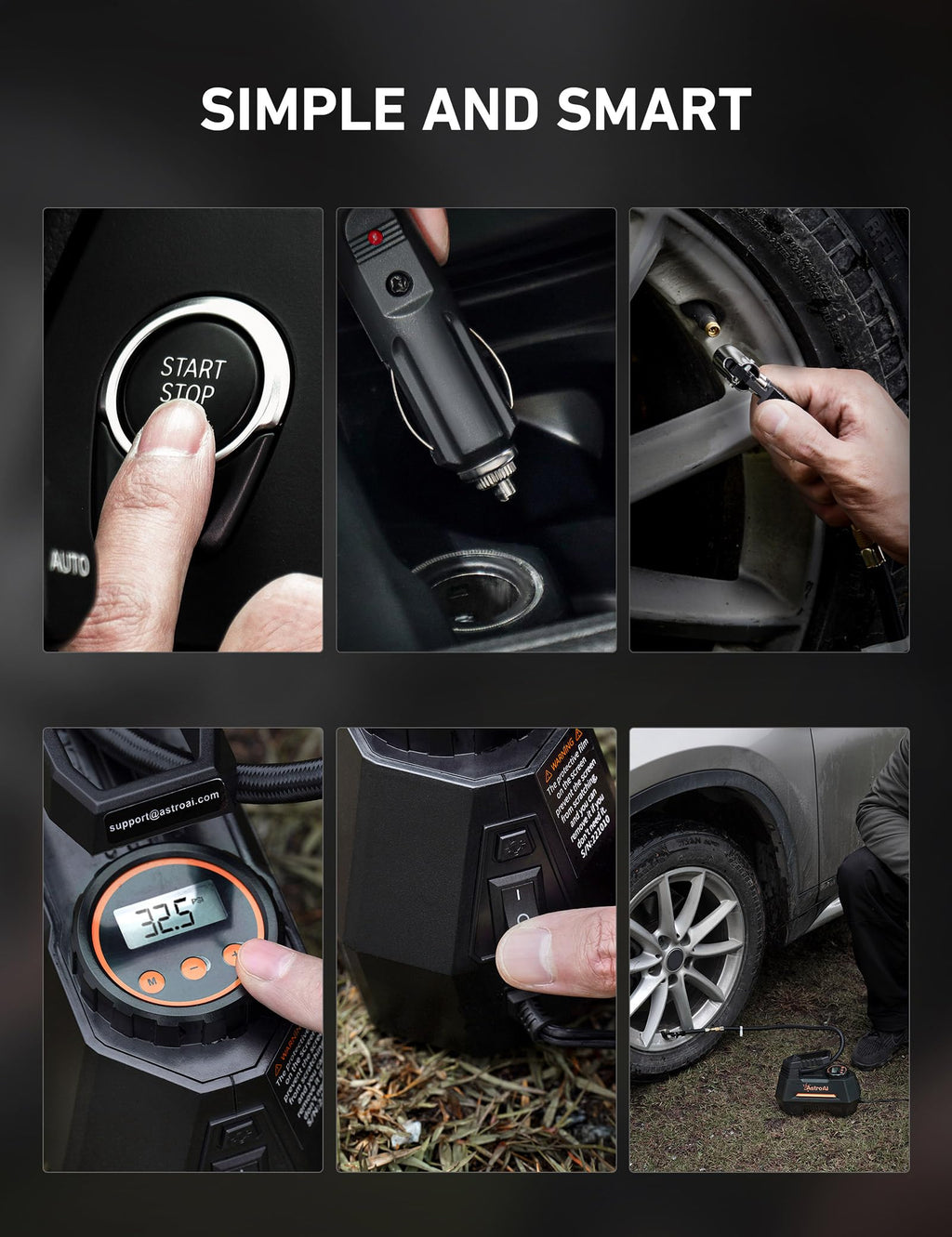 AstroAI AIRUN H Tire Inflator Portable Air Compressor,9.8Ft Cord-12VDC-Powered Auto Shut-Off,Fast Inflation Electric Air Pump for Car Tires-Car Accessories with Digital Pressure Gauge,LED Light,Yellow