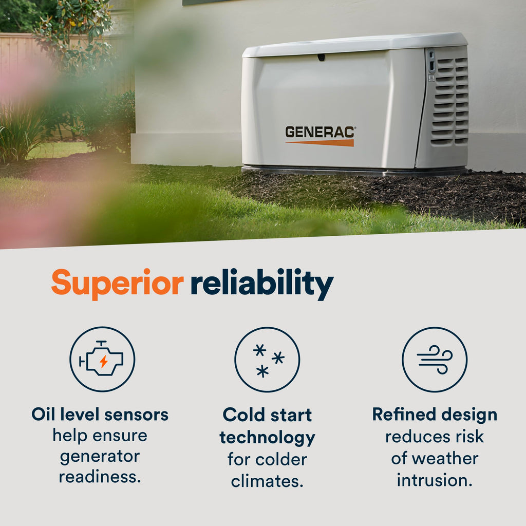 Generac 22kW Home Standby Generator for home use, built-in cellular connectivity, whole house generator for power backup