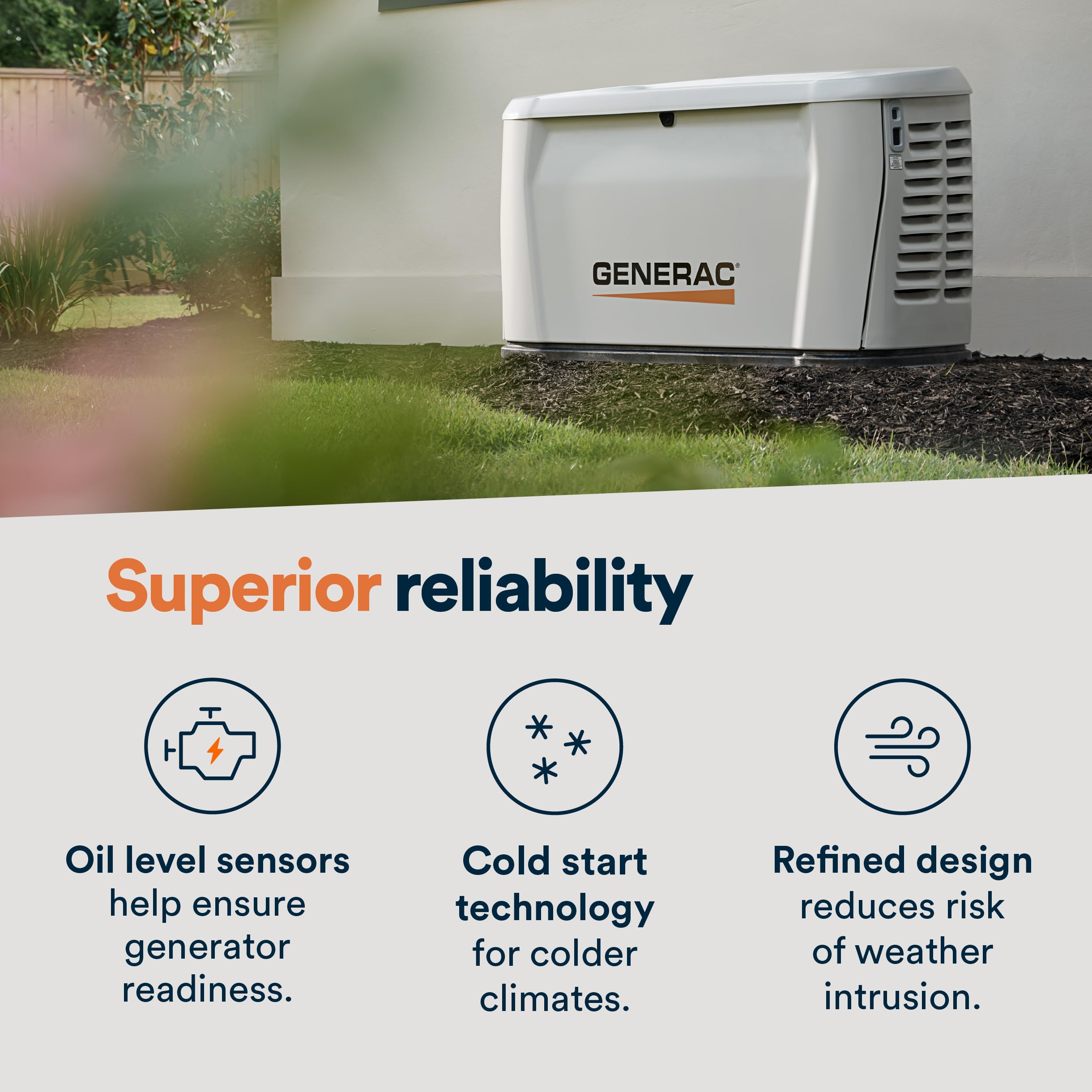 Generac 22kW Home Standby Generator for home use, built-in cellular connectivity, whole house generator for power backup