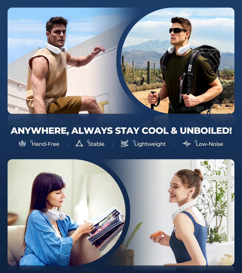 1S Cool Down 30°F Neck Fan with Double Semiconductor Coolers, 360° Surrounded Personal Fans Air Conditioner that Blow Cold Air, 8H lasting Portable Fan with 3 Speed, Gifts for Men Women Outdoor Travel