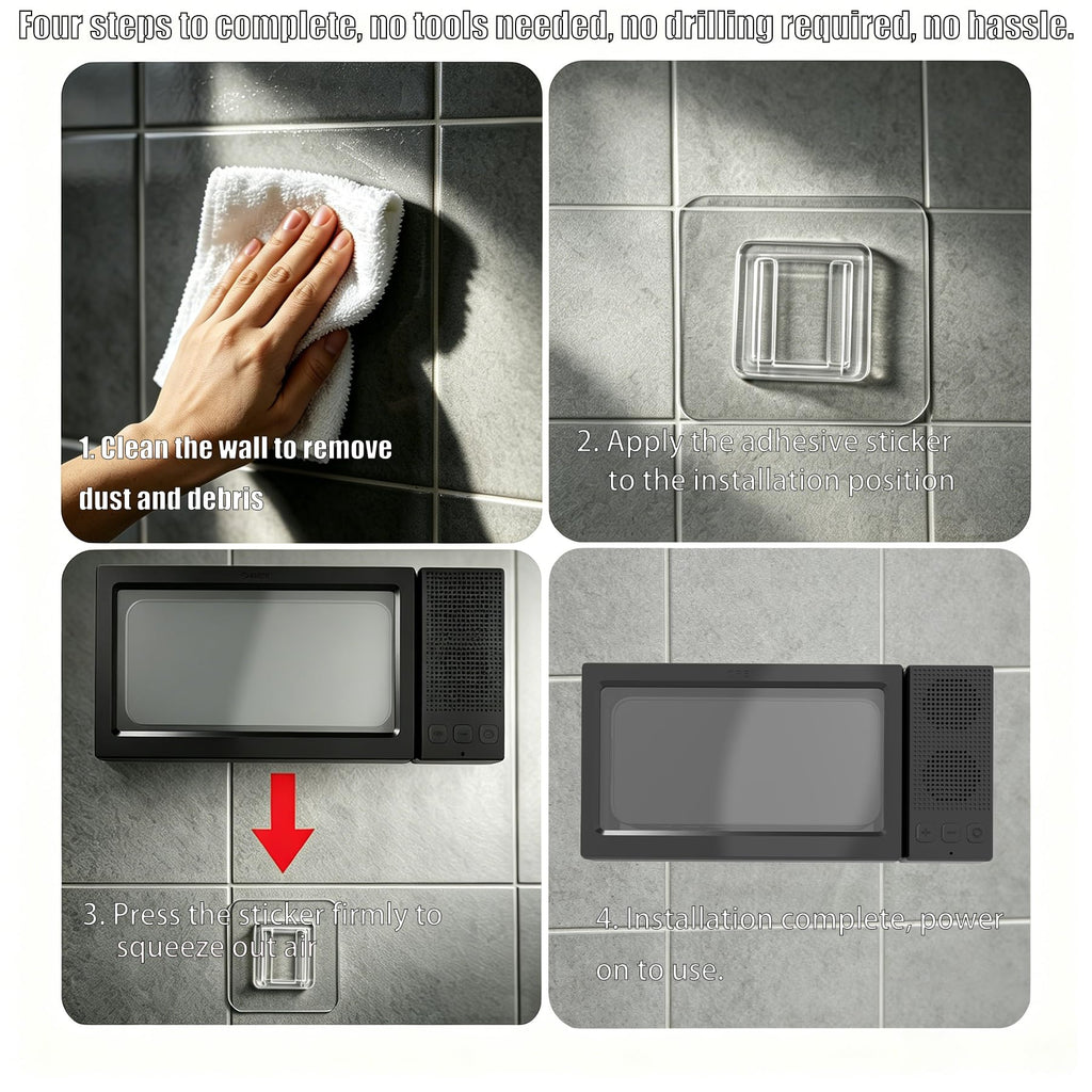 Shower Phone Holder with Wireless Bluetooth Speaker,2026 New Waterproof 480 Rotation Viewable Shower Phone Case Speaker for Any Phone, Wall Mounted Phoneholder for Bathroom Mirror,Gifts for Mom Dad
