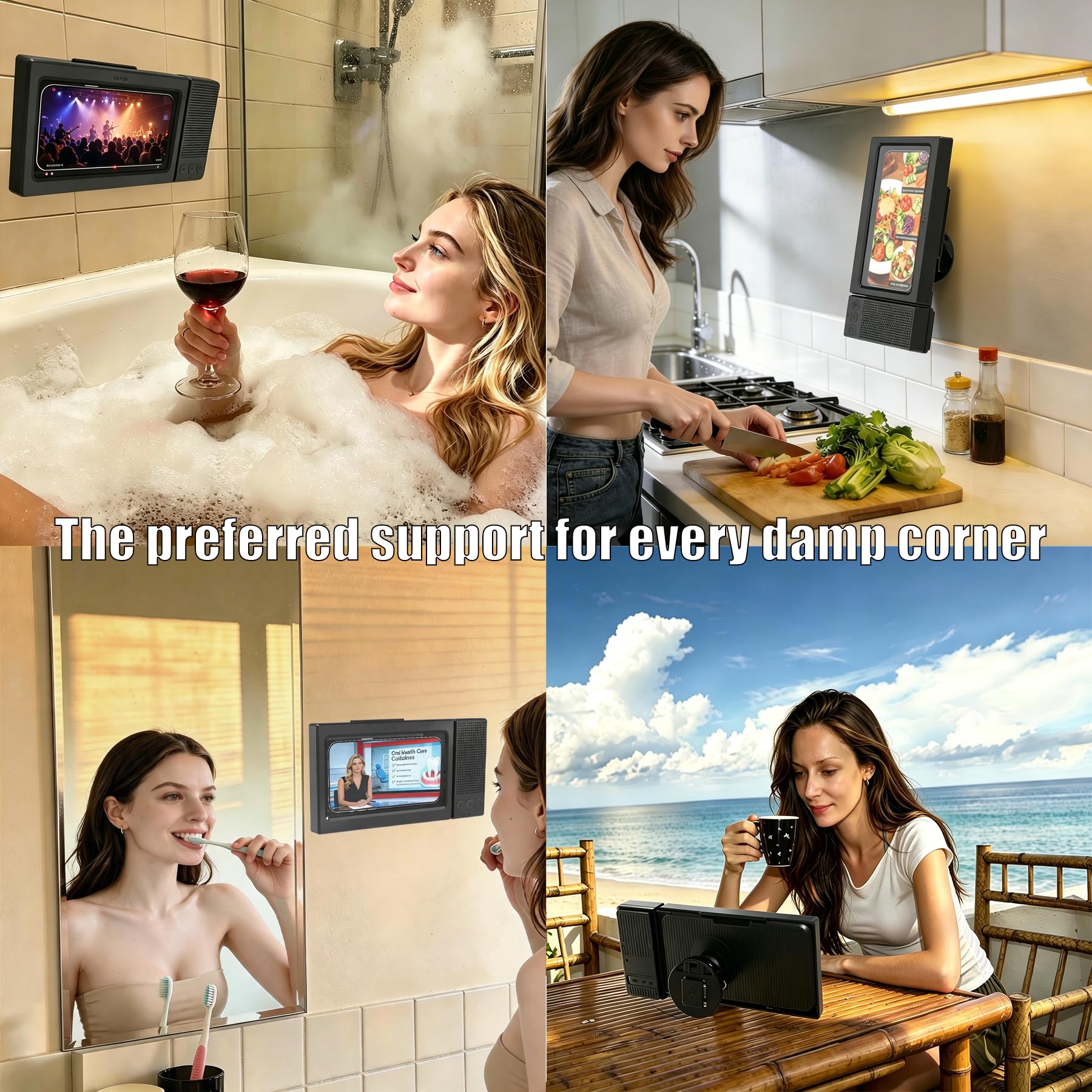 Shower Phone Holder with Wireless Bluetooth Speaker,2026 New Waterproof 480 Rotation Viewable Shower Phone Case Speaker for Any Phone, Wall Mounted Phoneholder for Bathroom Mirror,Gifts for Mom Dad