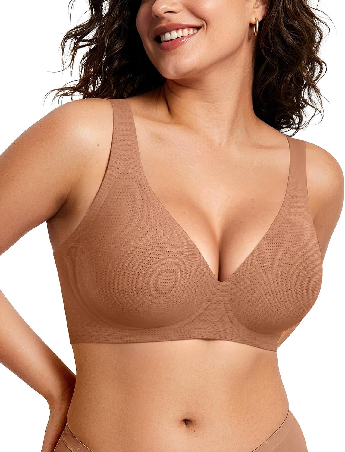OEAK Womens Deep V Bras Wireless Comfortable Bra Supportive No Underwire Bras Tshirt Push Up Bralettes Plunge Seamless Bra