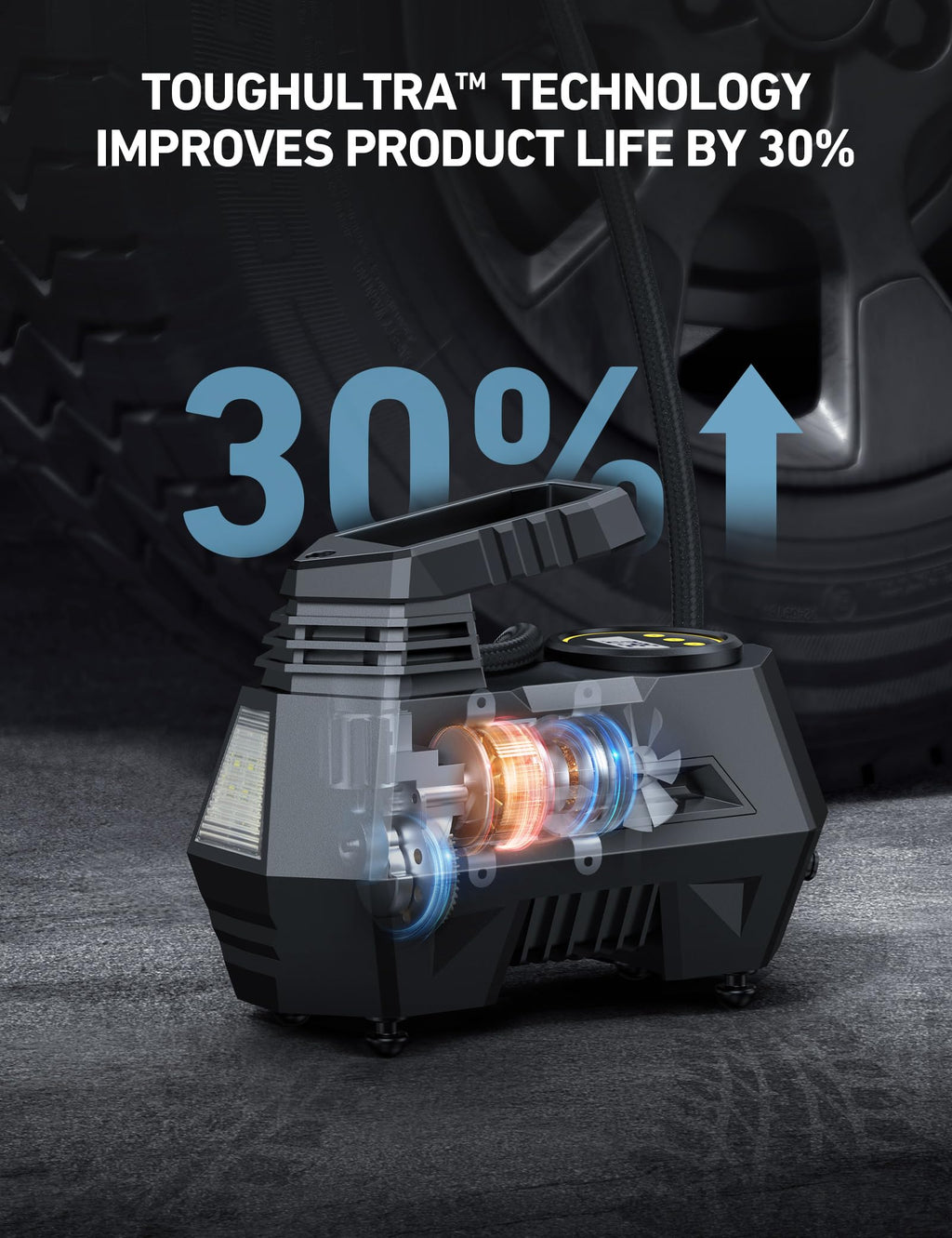 AstroAI AIRUN H Tire Inflator Portable Air Compressor,9.8Ft Cord-12VDC-Powered Auto Shut-Off,Fast Inflation Electric Air Pump for Car Tires-Car Accessories with Digital Pressure Gauge,LED Light,Yellow