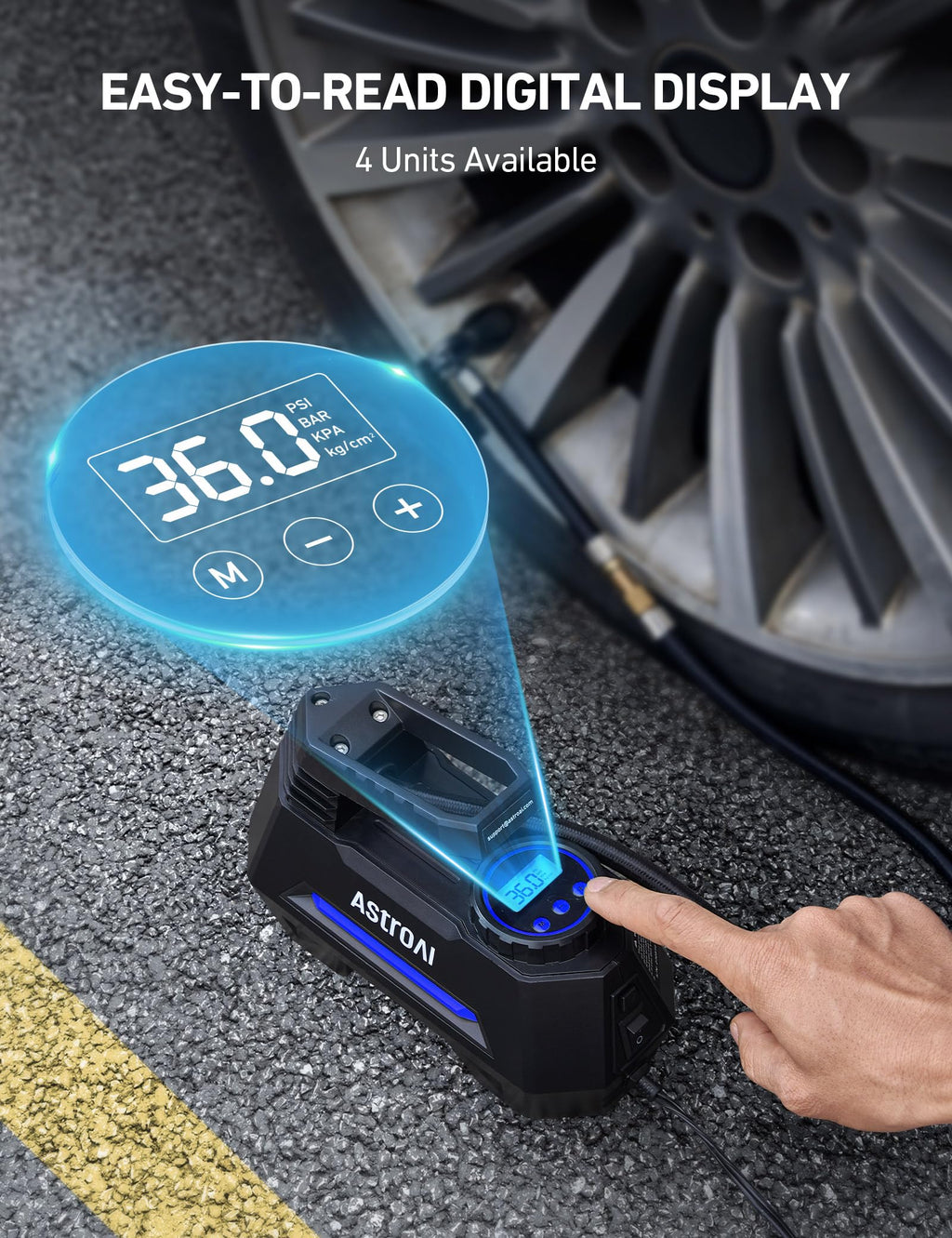 AstroAI AIRUN H Tire Inflator Portable Air Compressor,9.8Ft Cord-12VDC-Powered Auto Shut-Off,Fast Inflation Electric Air Pump for Car Tires-Car Accessories with Digital Pressure Gauge,LED Light,Yellow