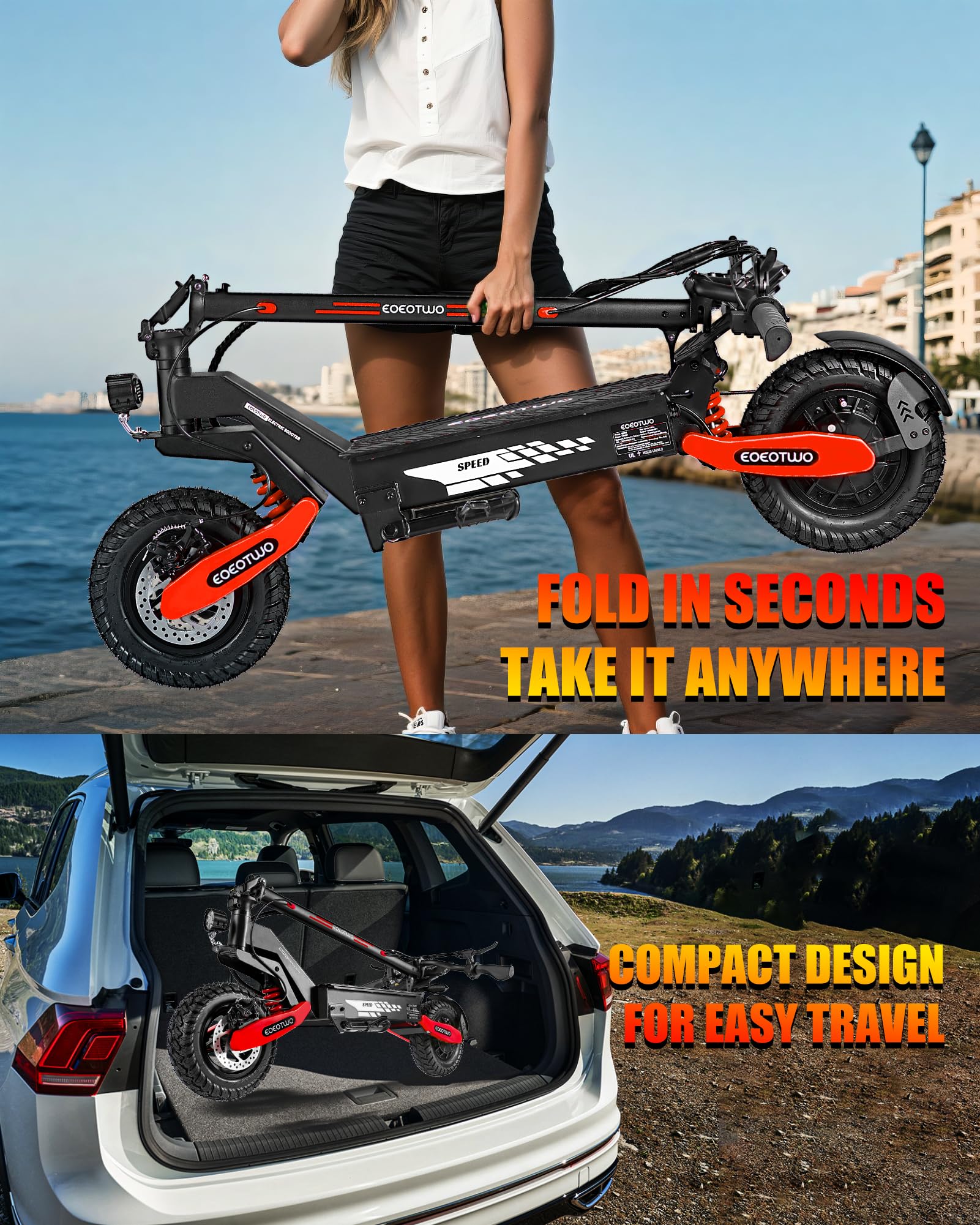 Electric Scooter for Adults,31/38 MPH 1200W/2400W Peak Motor | 11" Off-Road Tires Fast E Scooter, Up to 20/45 Miles Range, Dual Suspension, 330 lbs Max Load, Foldable